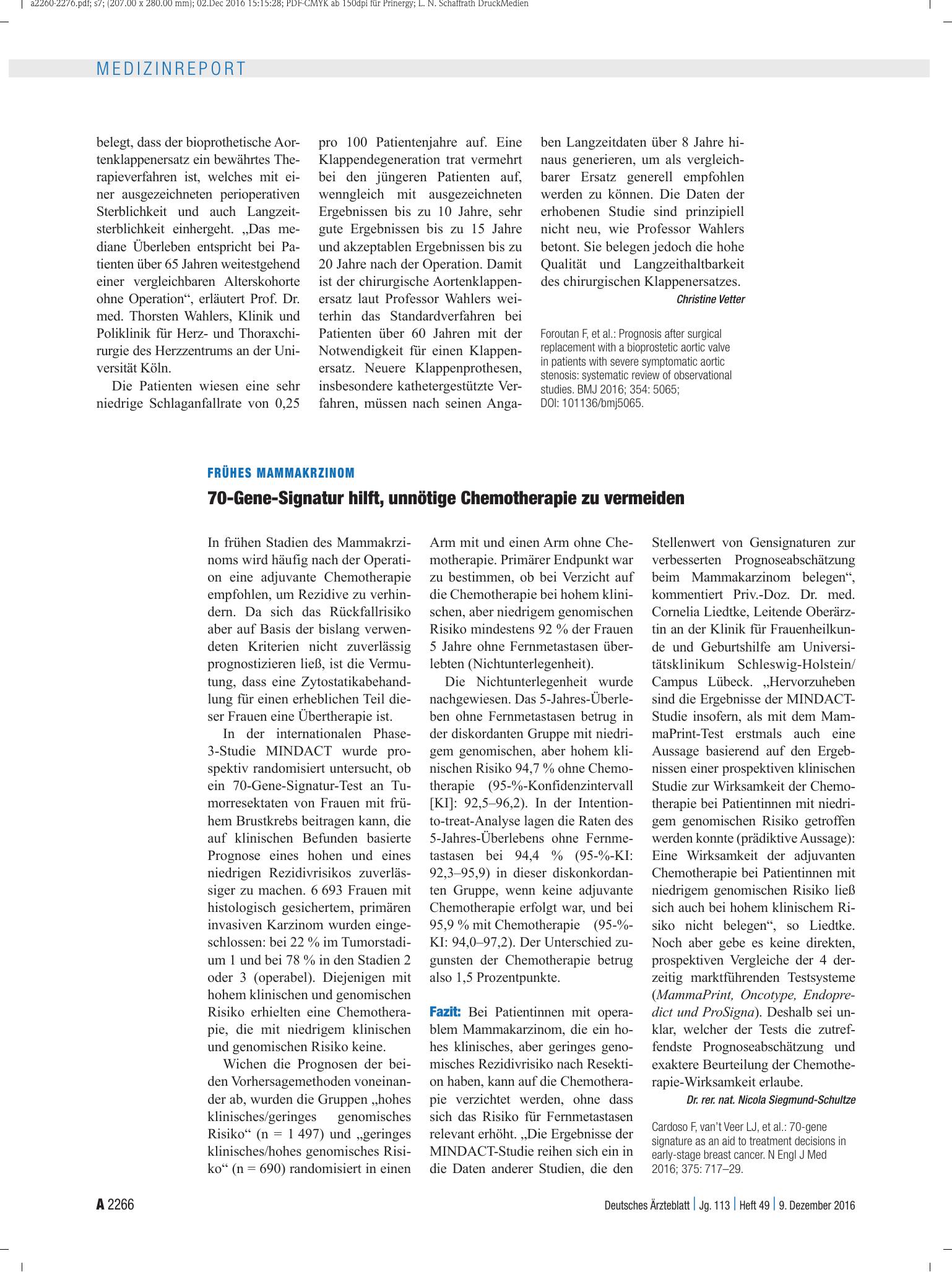 Vorschauseite 1: Frühes Mammakarzinom: 70-Gene-Signatur hilft, unnötige Chemotherapie zu vermeiden – Deutsches Ärzteblatt