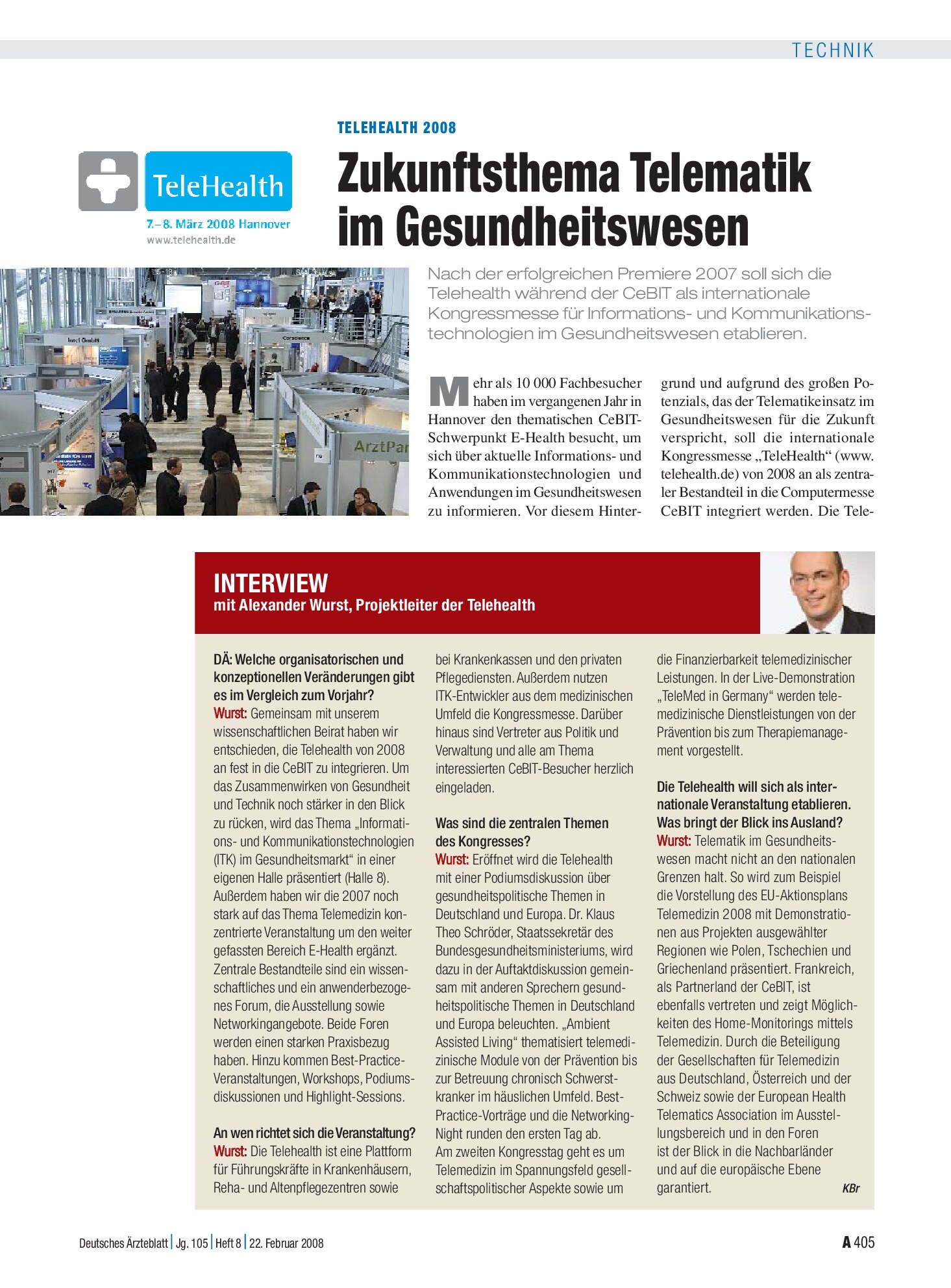 Vorschauseite 1: Interview mit Alexander Wurst, Projektleiter der Telehealth – Deutsches Ärzteblatt