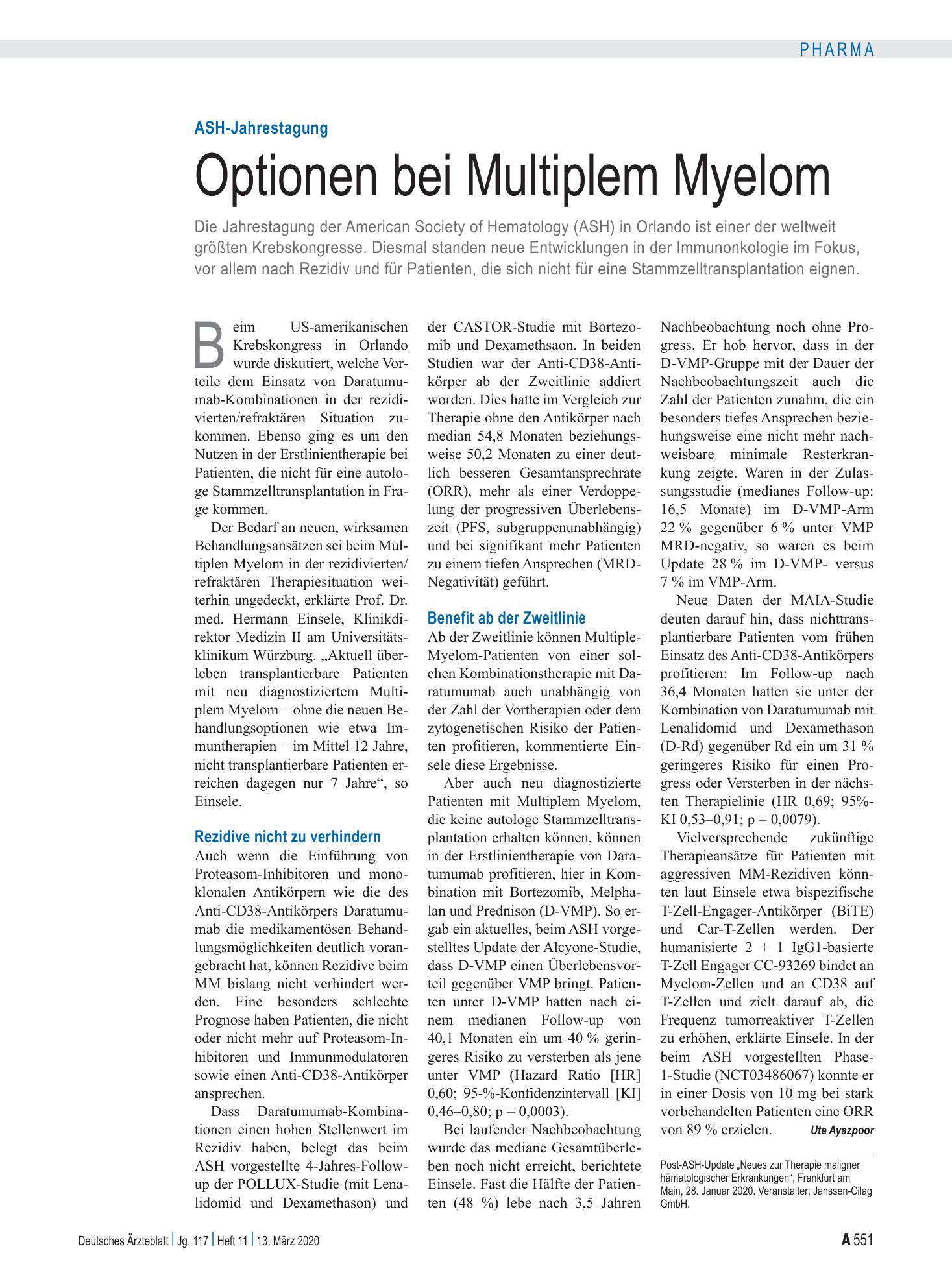 Vorschauseite 1: ASH-Jahrestagung: Optionen bei Multiplem Myelom – Deutsches Ärzteblatt
