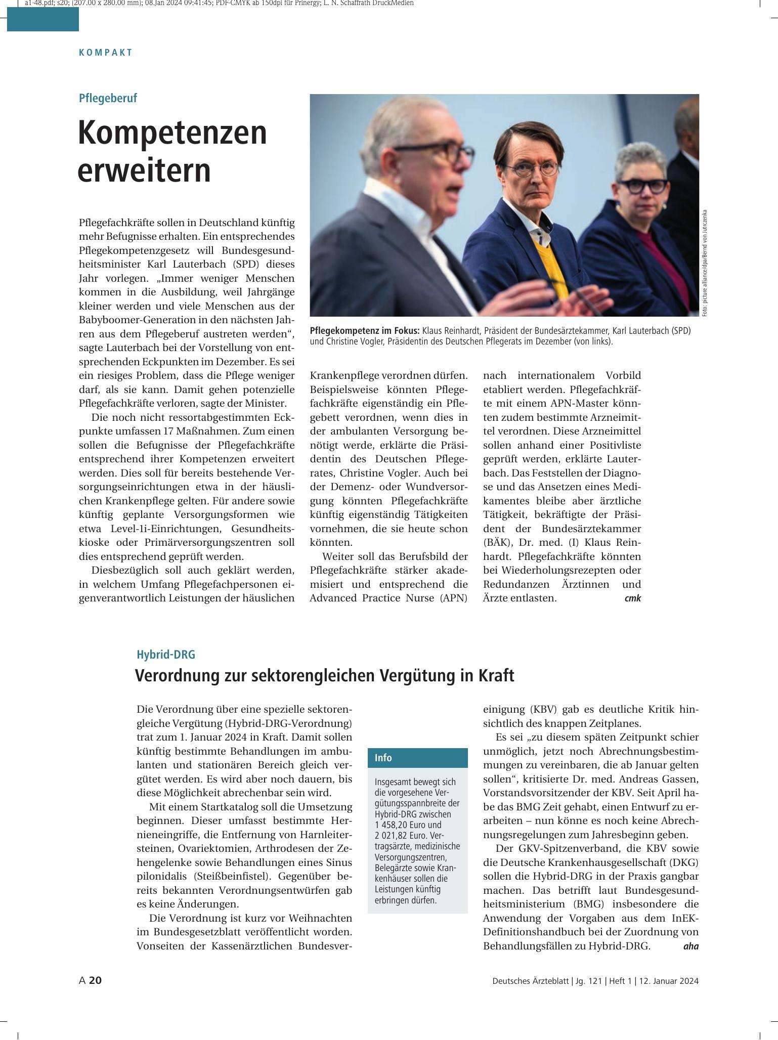 Vorschauseite 1: Pflegeberuf: Kompetenzen erweitern – Deutsches Ärzteblatt