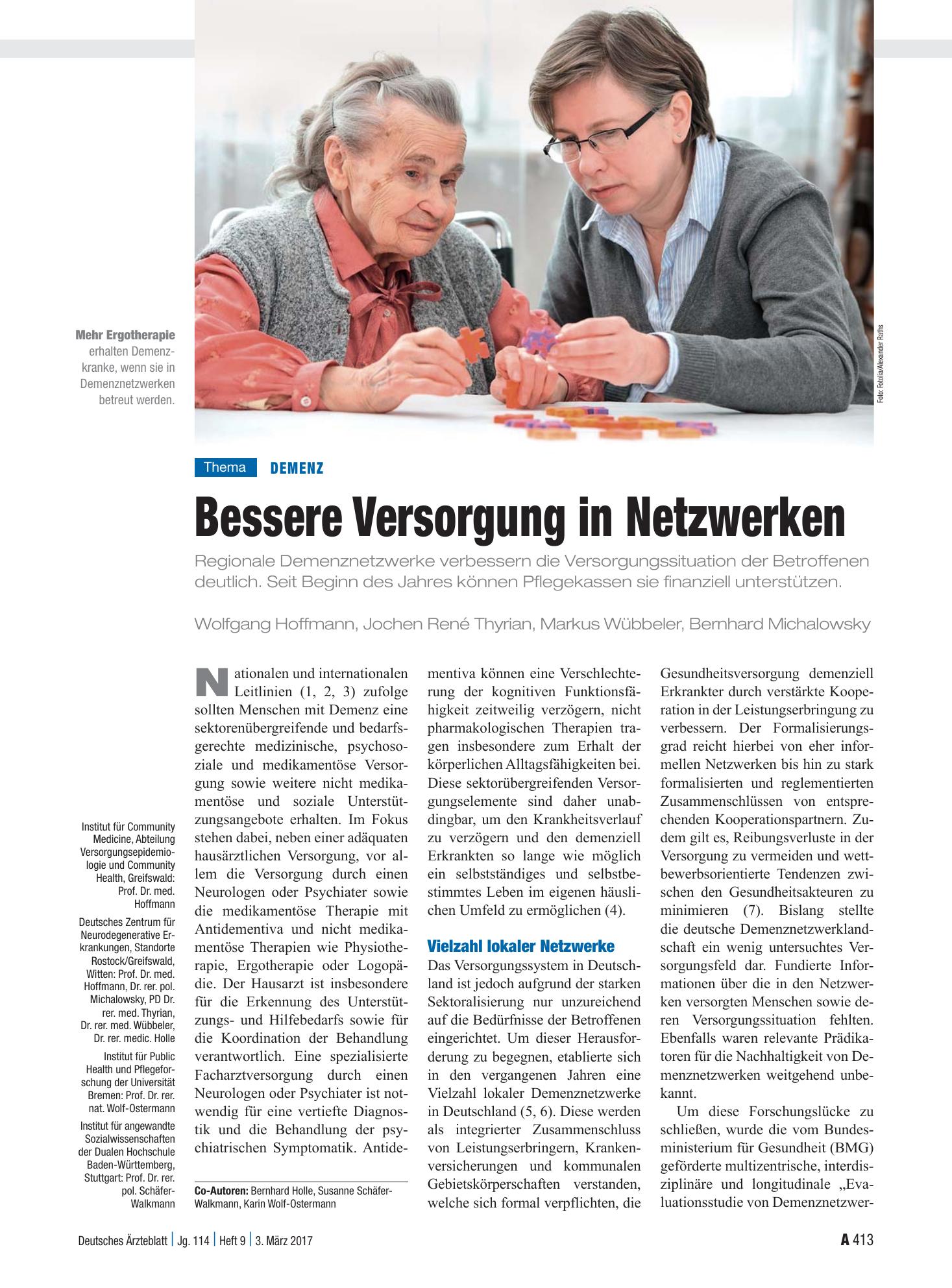 Vorschauseite 1: Demenz: Bessere Versorgung in Netzwerken – Deutsches Ärzteblatt
