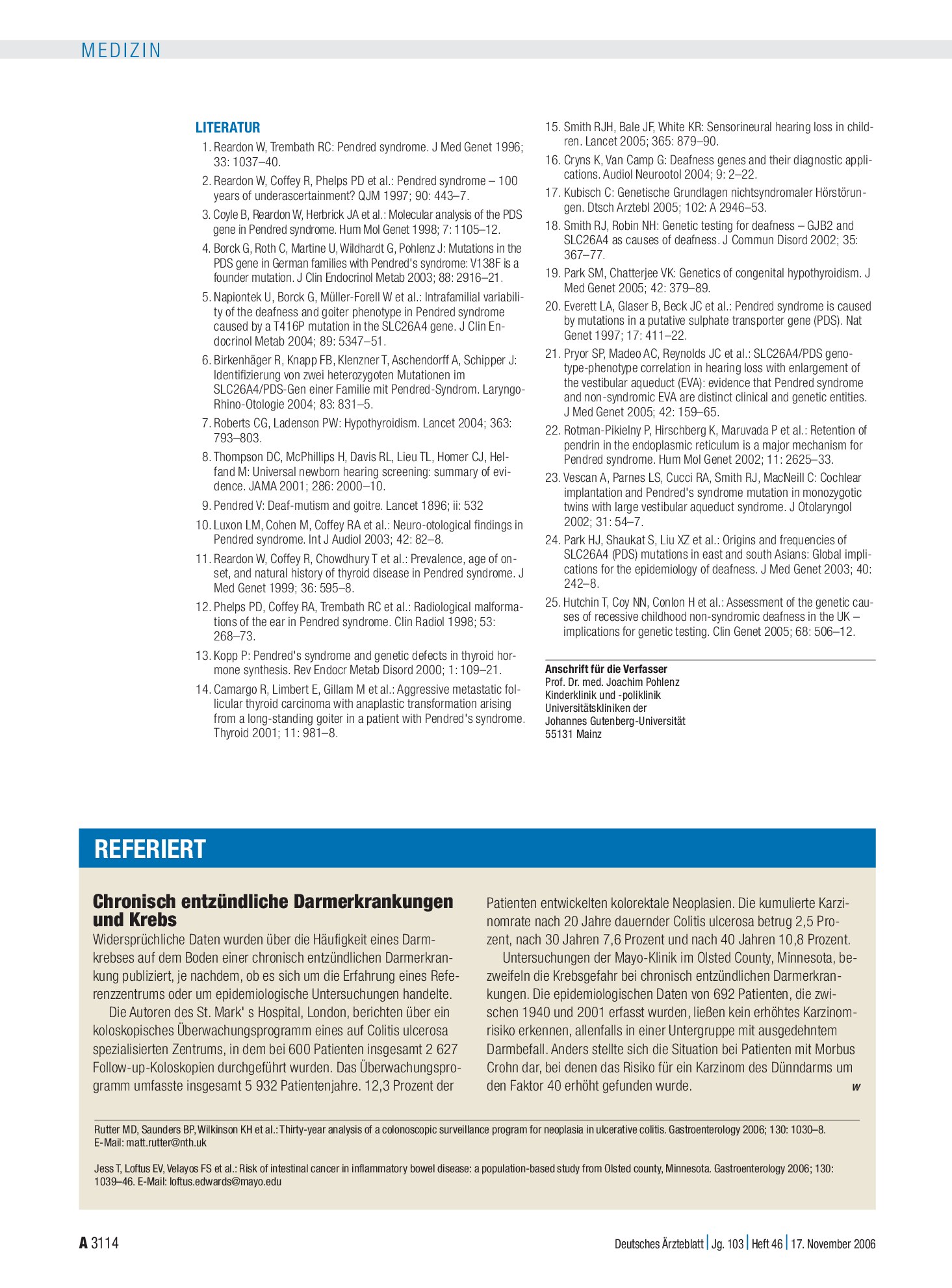 Vorschauseite 1: Chronisch entzündliche Darmerkrankungen und Krebs – Deutsches Ärzteblatt