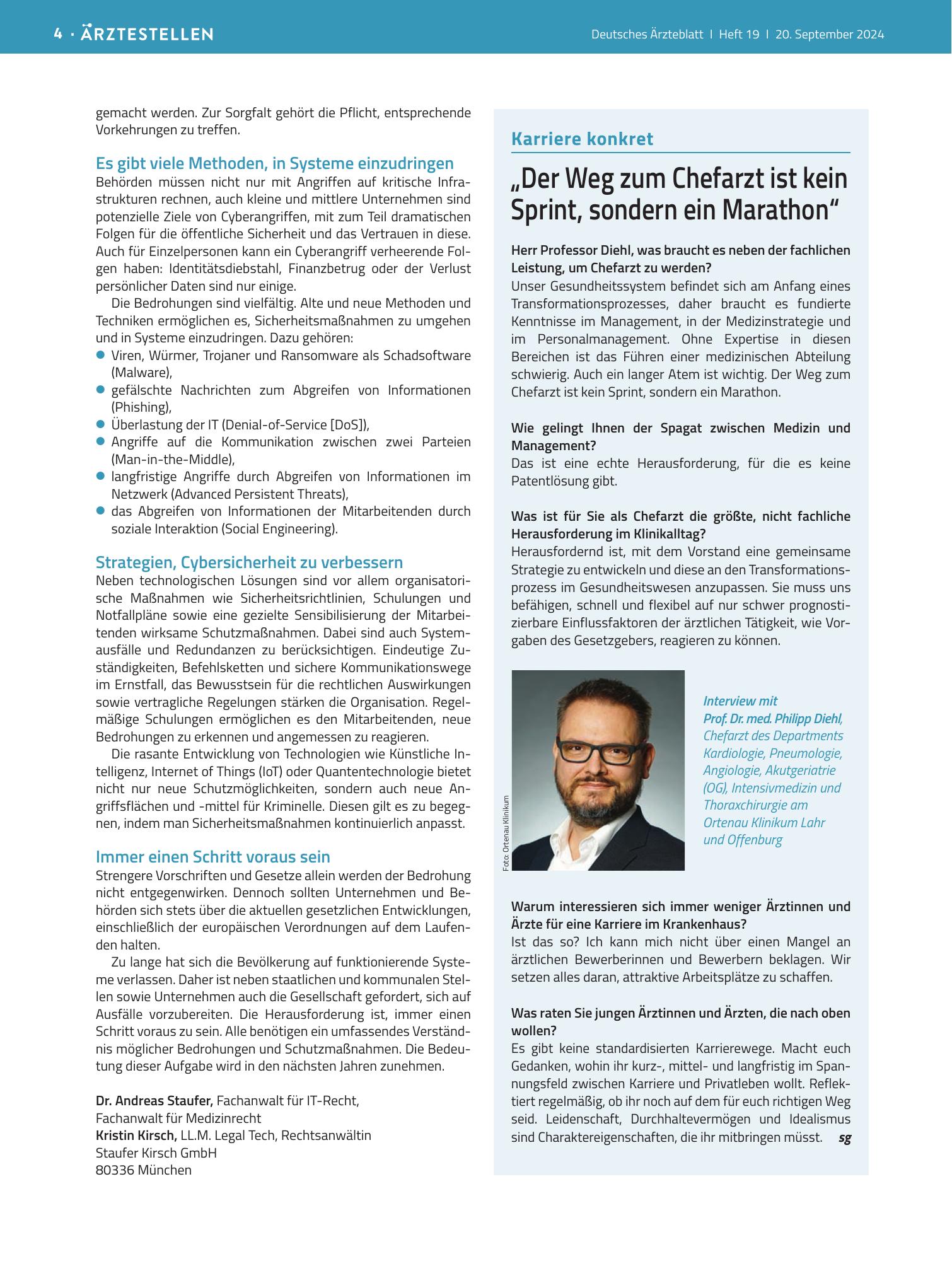Vorschauseite 1: „Der Weg zum Chefarzt ist kein Sprint, sondern ein Marathon“ – Deutsches Ärzteblatt