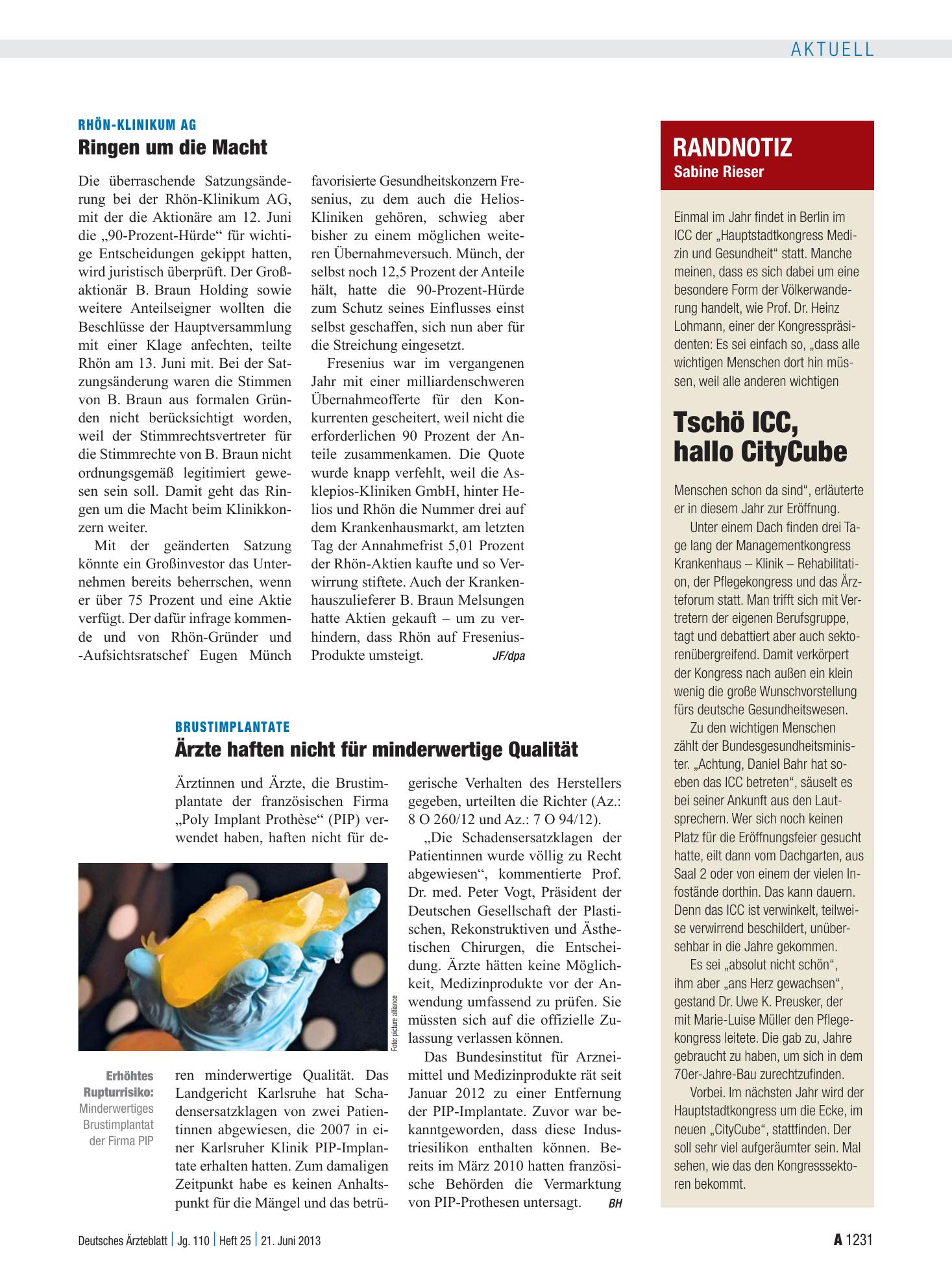 Vorschauseite 1: Randnotiz: Tschö ICC, hallo CityCube – Deutsches Ärzteblatt