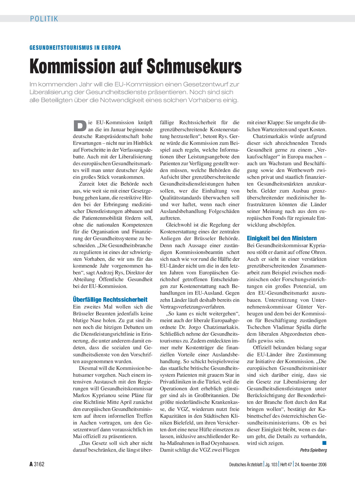 Vorschauseite 1: Gesundheitstourismus in Europa: Kommission auf Schmusekurs – Deutsches Ärzteblatt