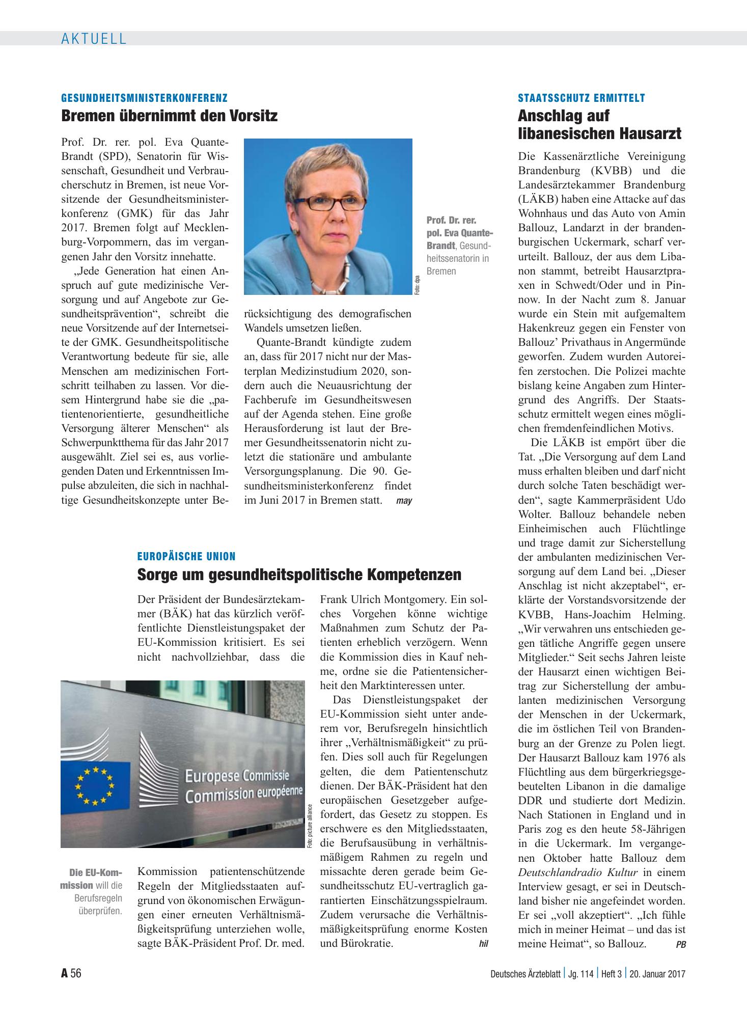Vorschauseite 1: Gesundheitsministerkonferenz: Bremen übernimmt den Vorsitz – Deutsches Ärzteblatt