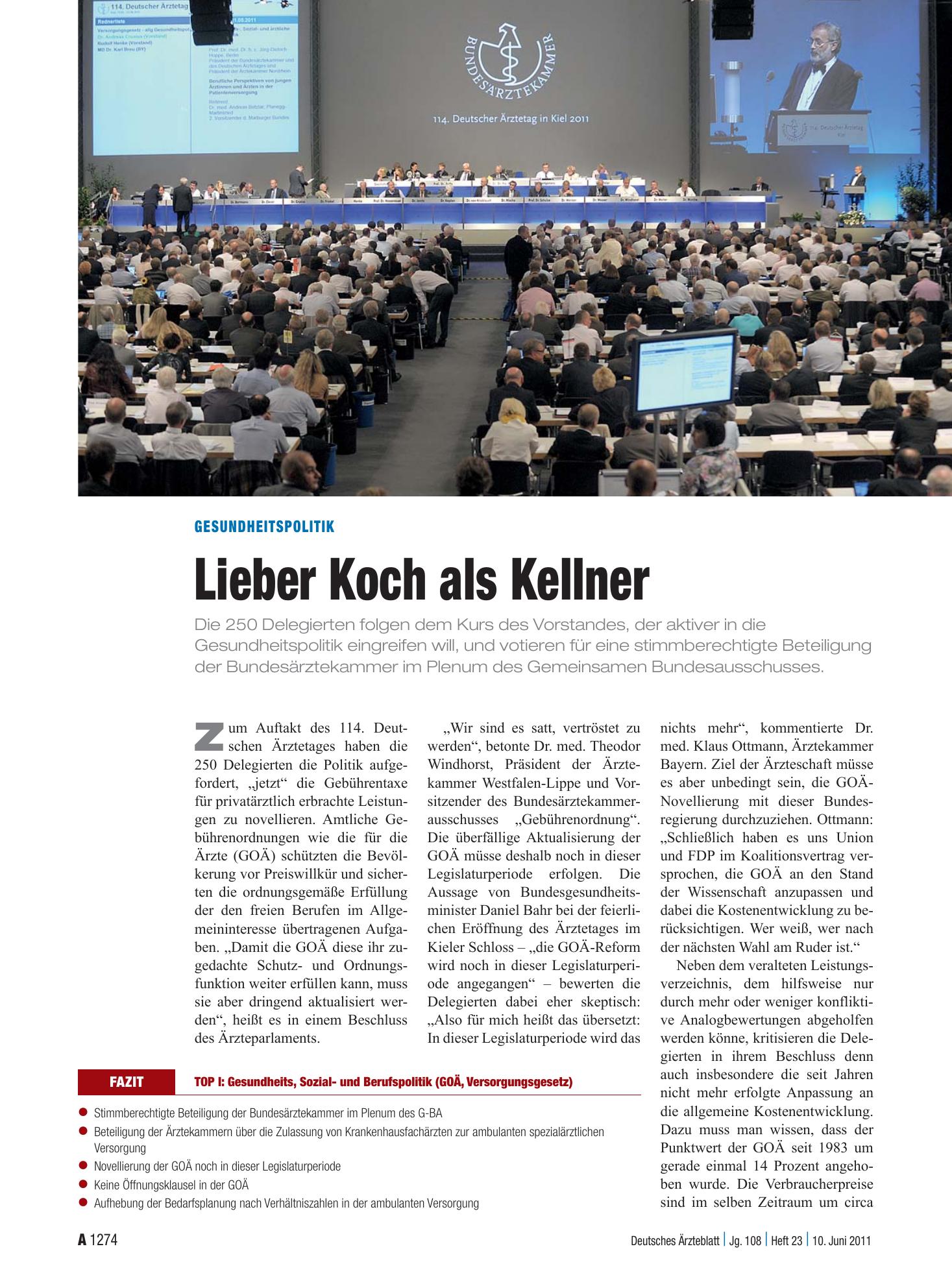 Vorschauseite 1: Gesundheitspolitik: Lieber Koch als Kellner – Deutsches Ärzteblatt