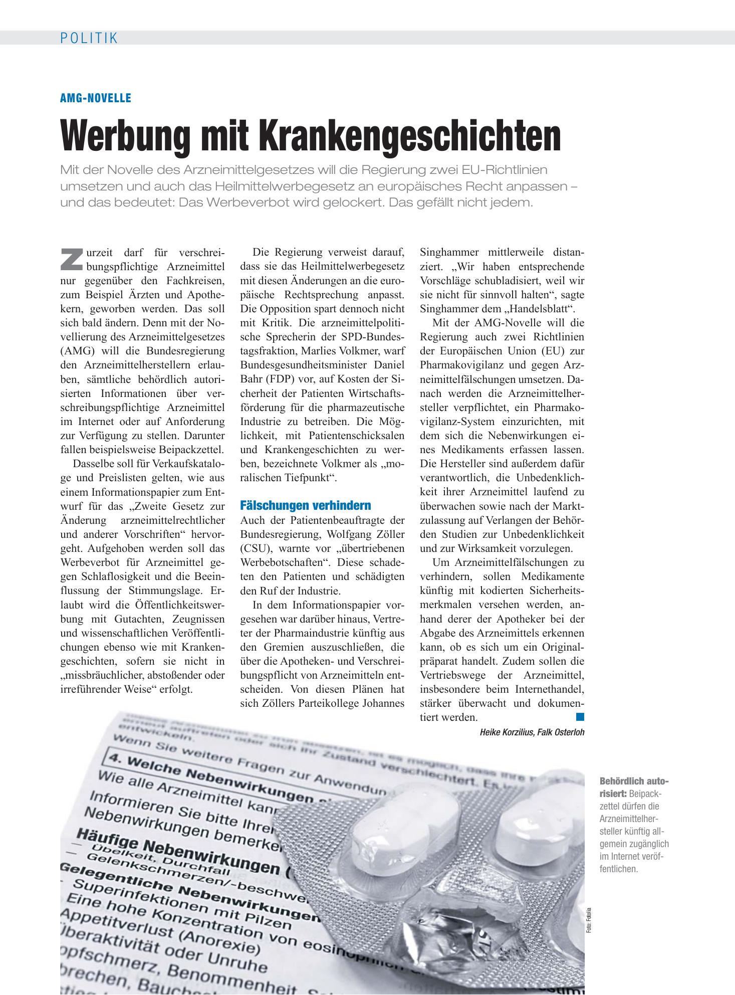 Vorschauseite 1: AMG-Novelle: Werbung mit Krankengeschichten – Deutsches Ärzteblatt