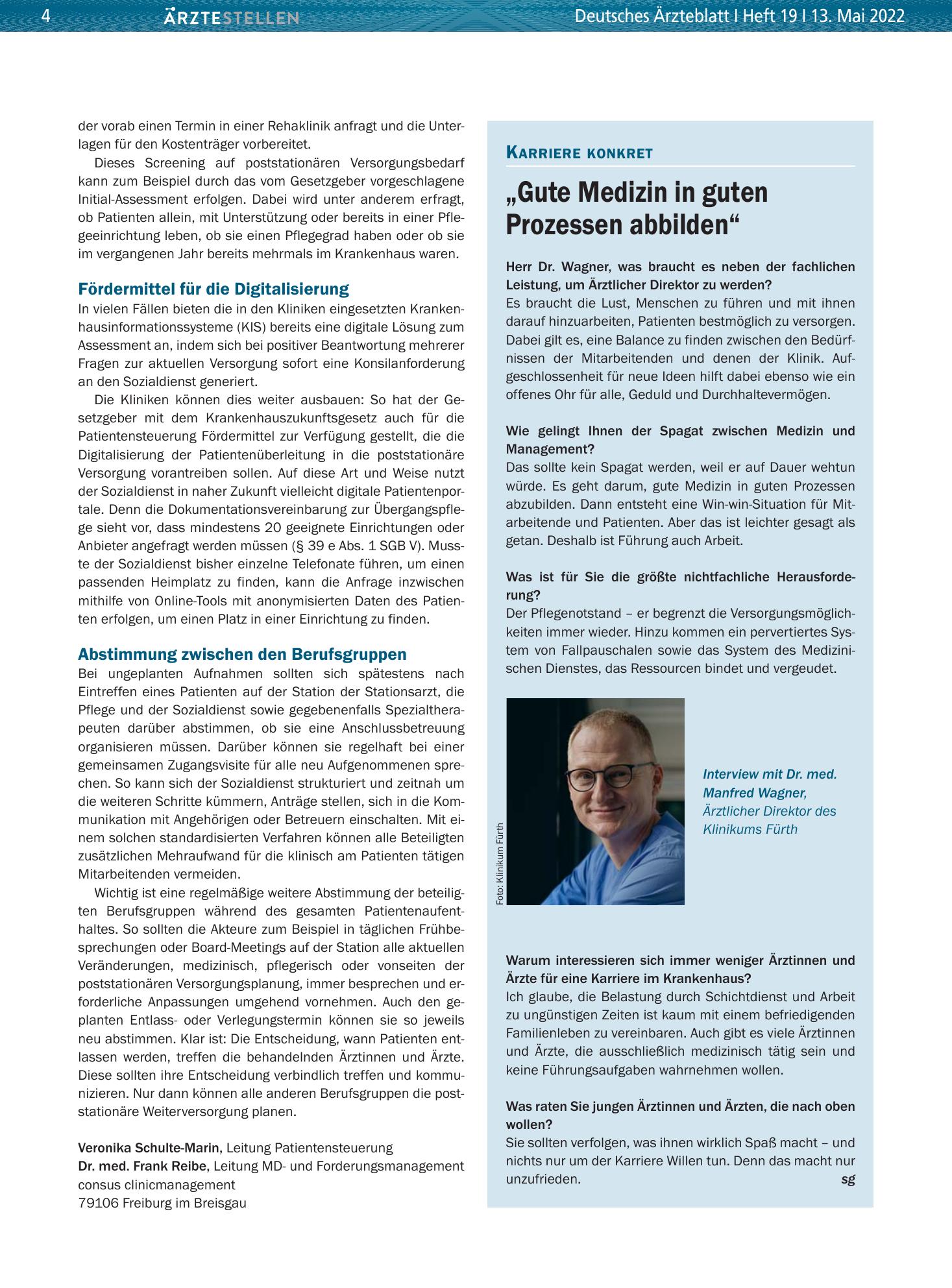 Vorschauseite 1: „Gute Medizin in guten Prozessen abbilden“ – Deutsches Ärzteblatt