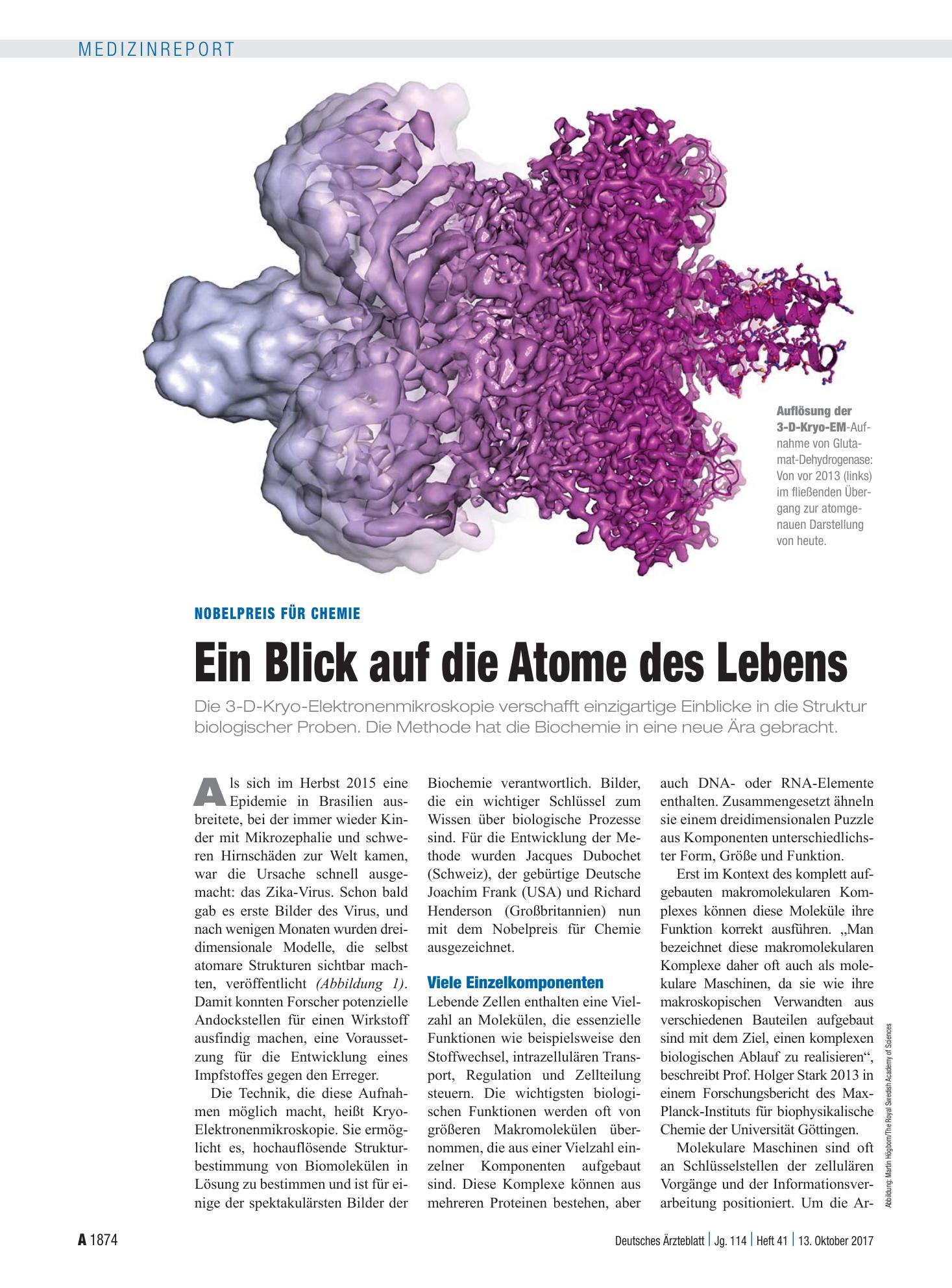 Vorschauseite 1: Nobelpreis für Chemie: Ein Blick auf die Atome des Lebens – Deutsches Ärzteblatt