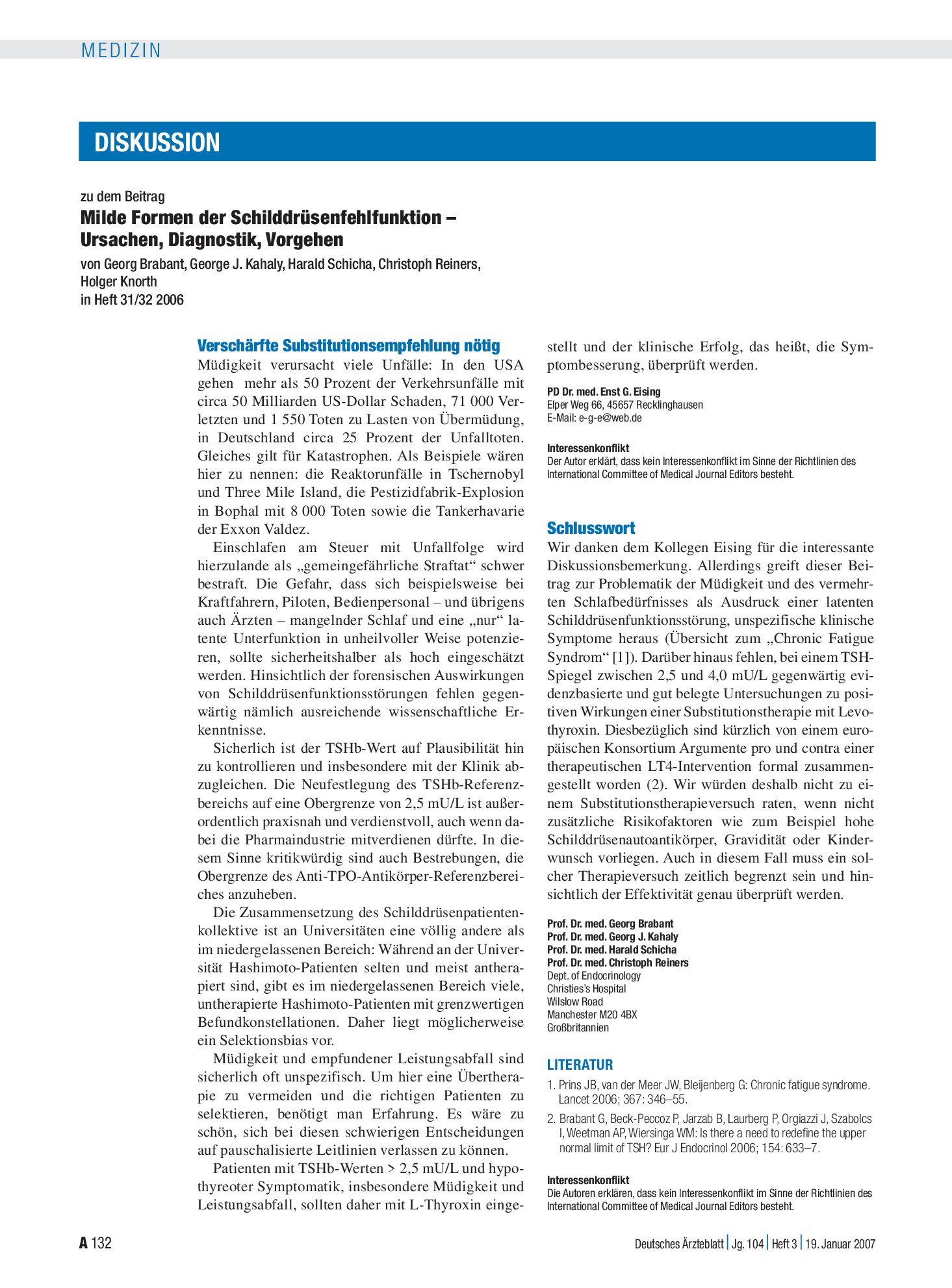 Vorschauseite 1: Milde Formen der Schilddrüsenfehlfunktion – Ursachen, Diagnostik, Vorgehen: Verschärfte Substitutionsempfehlung nötig – Deutsches Ärzteblatt