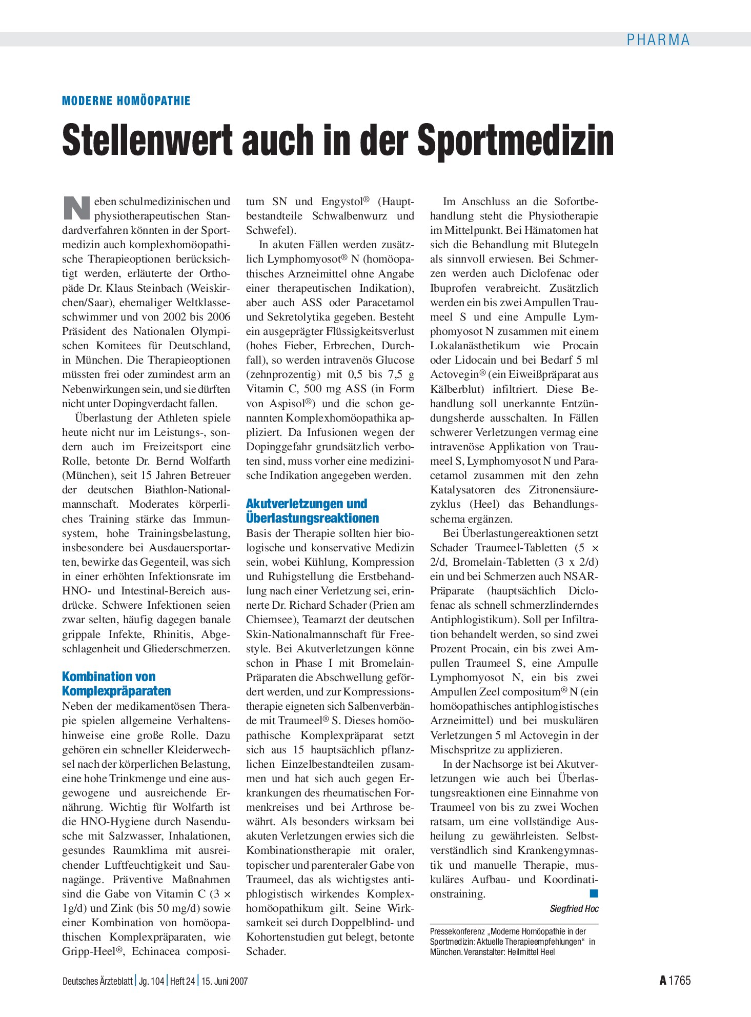 Vorschauseite 1: Moderne Homöopathie: Stellenwert auch in der Sportmedizin – Deutsches Ärzteblatt