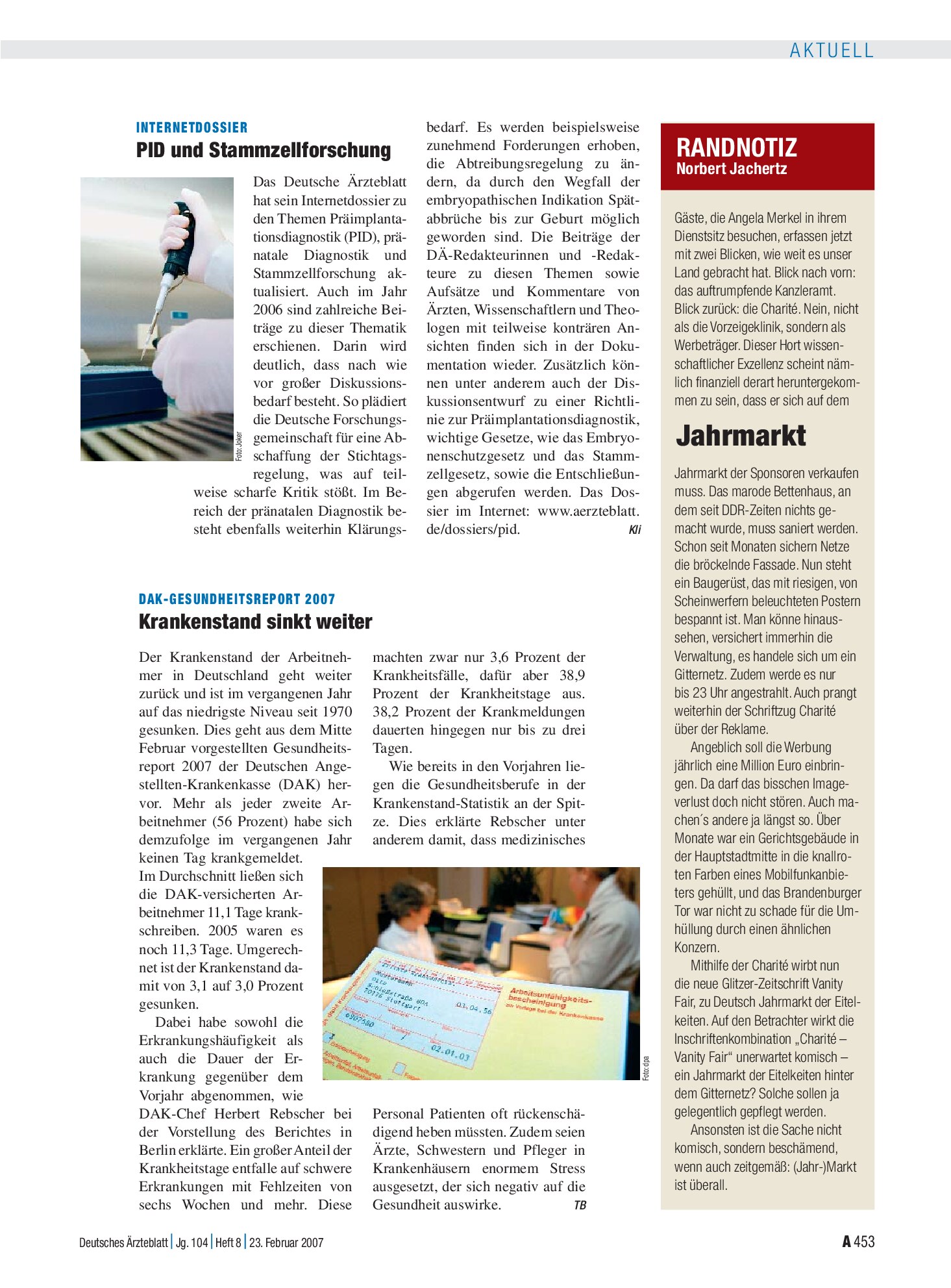 Vorschauseite 1: Internetdossier: PID und Stammzellforschung – Deutsches Ärzteblatt