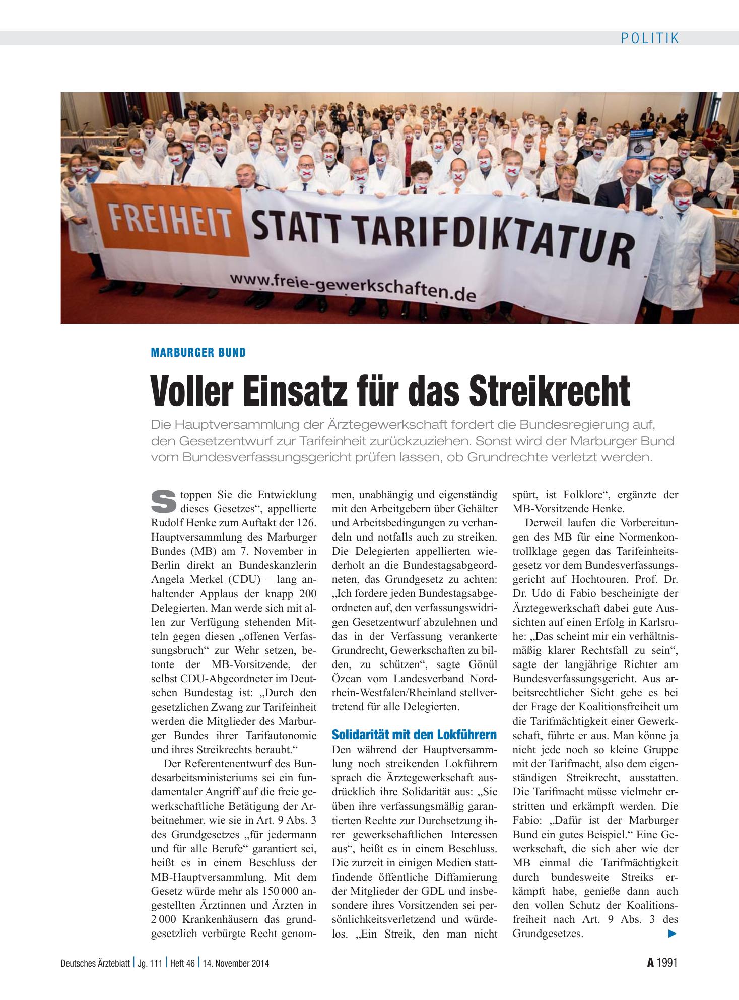 Vorschauseite 1: Marburger Bund: Voller Einsatz für das Streikrecht – Deutsches Ärzteblatt