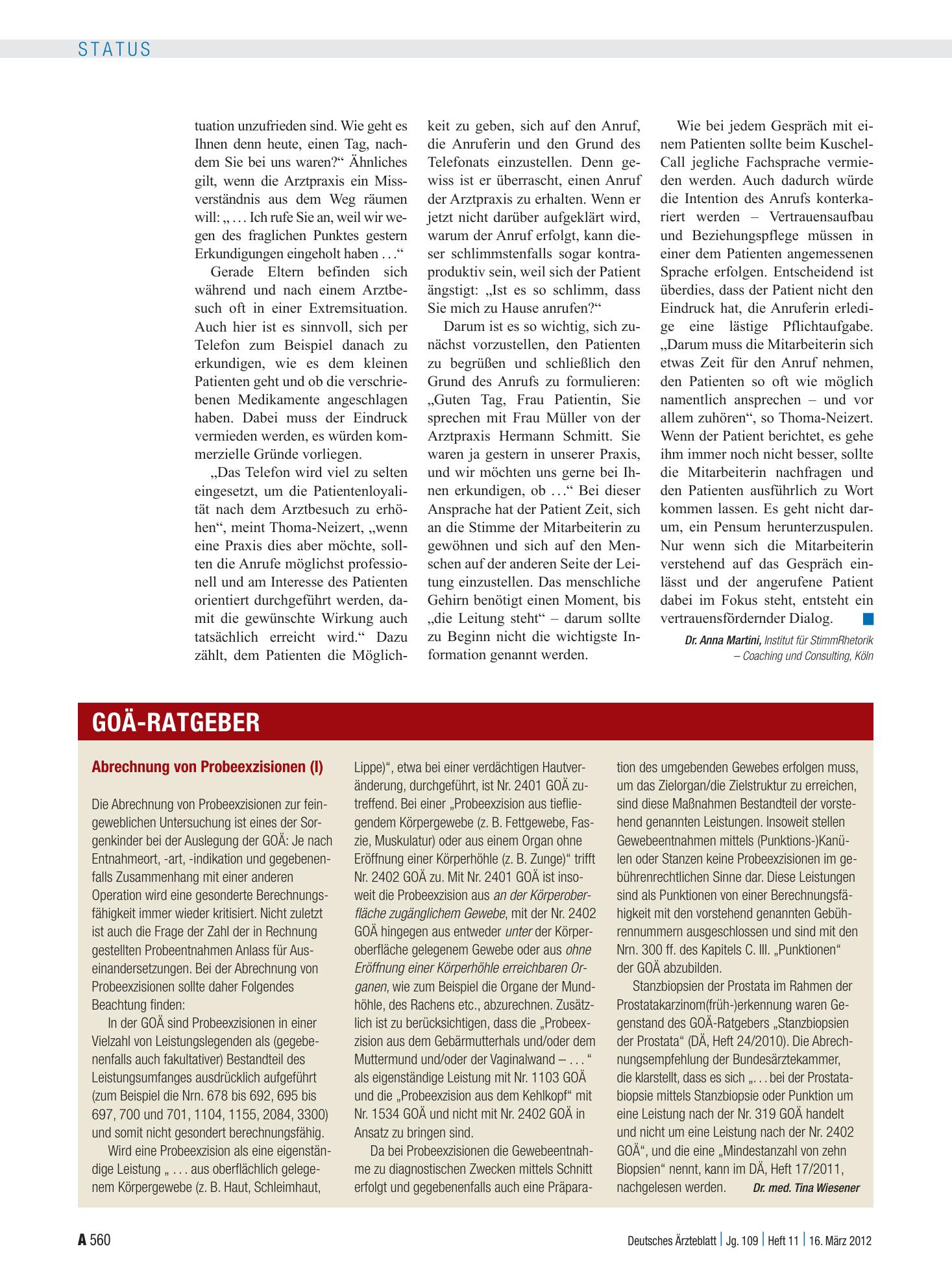 Vorschauseite 1: Abrechnung von Probeexzisionen (I) – Deutsches Ärzteblatt