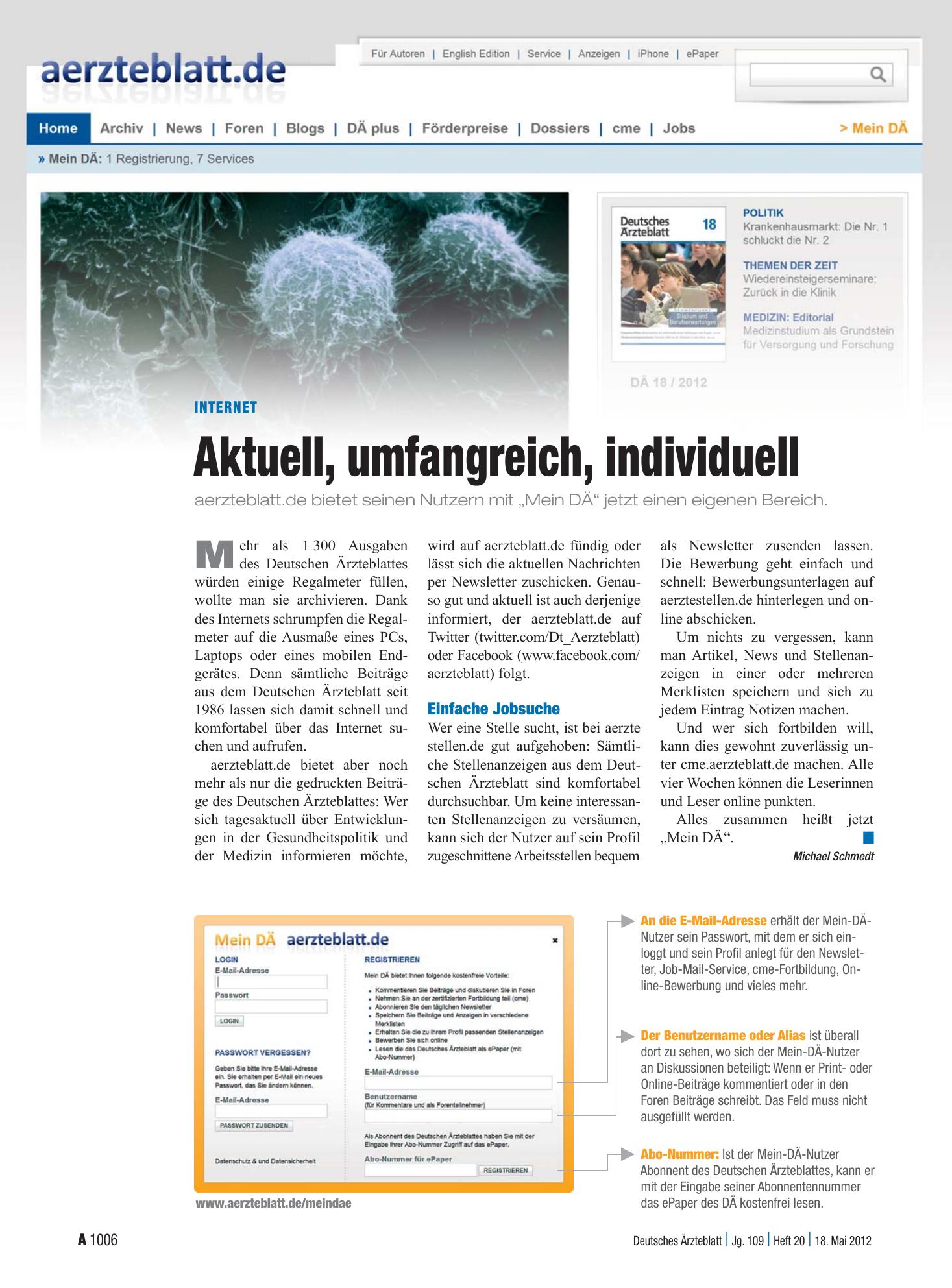 Vorschauseite 1: Internet: Aktuell, umfangreich, individuell – Deutsches Ärzteblatt