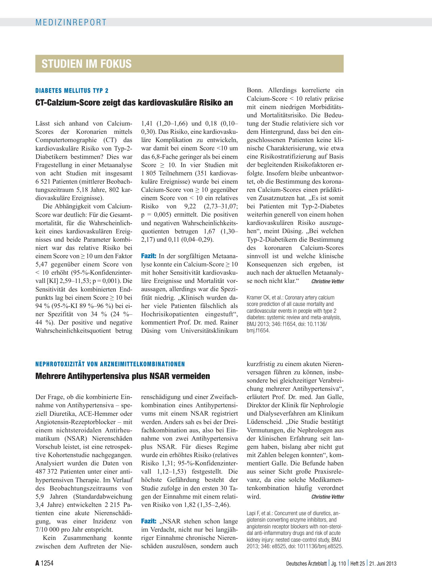 Vorschauseite 1: Diabetes mellitus Typ 2: CT-Calzium-Score zeigt das kardiovaskuläre Risiko an – Deutsches Ärzteblatt