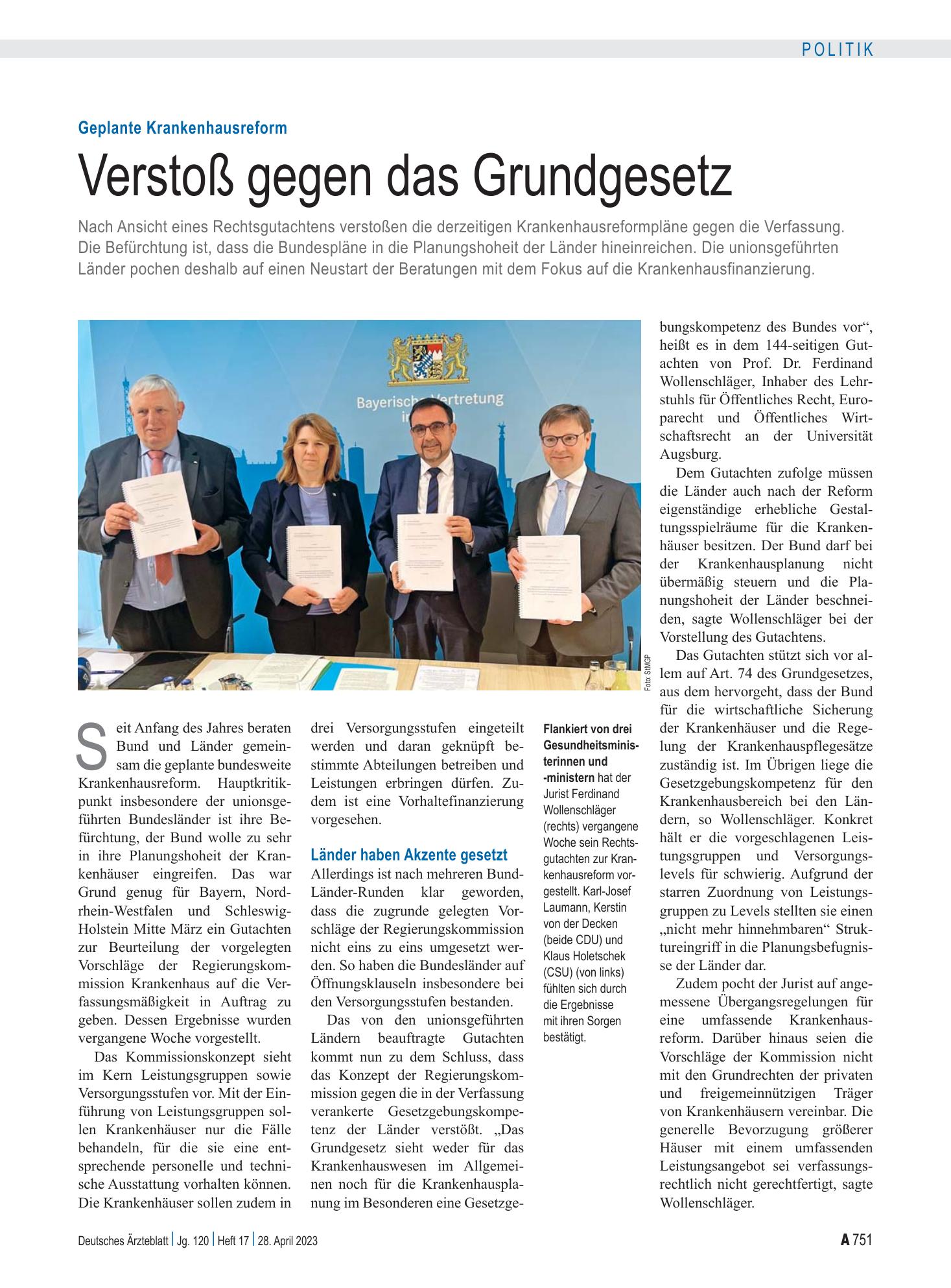 Vorschauseite 1: Geplante Krankenhausreform: Verstoß gegen das Grundgesetz – Deutsches Ärzteblatt