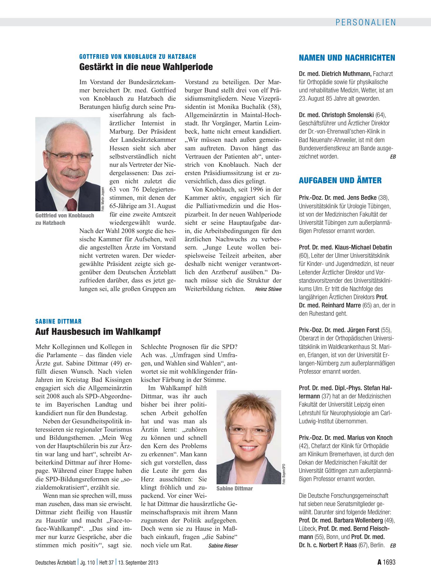 Vorschauseite 1: Namen und Nachrichten – Deutsches Ärzteblatt