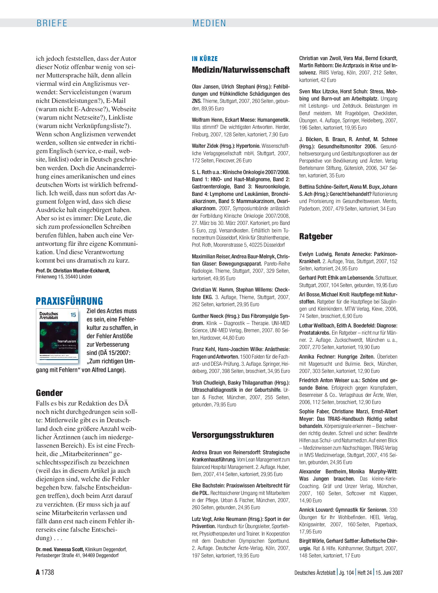 Vorschauseite 1: Praxisführung: Gender – Deutsches Ärzteblatt