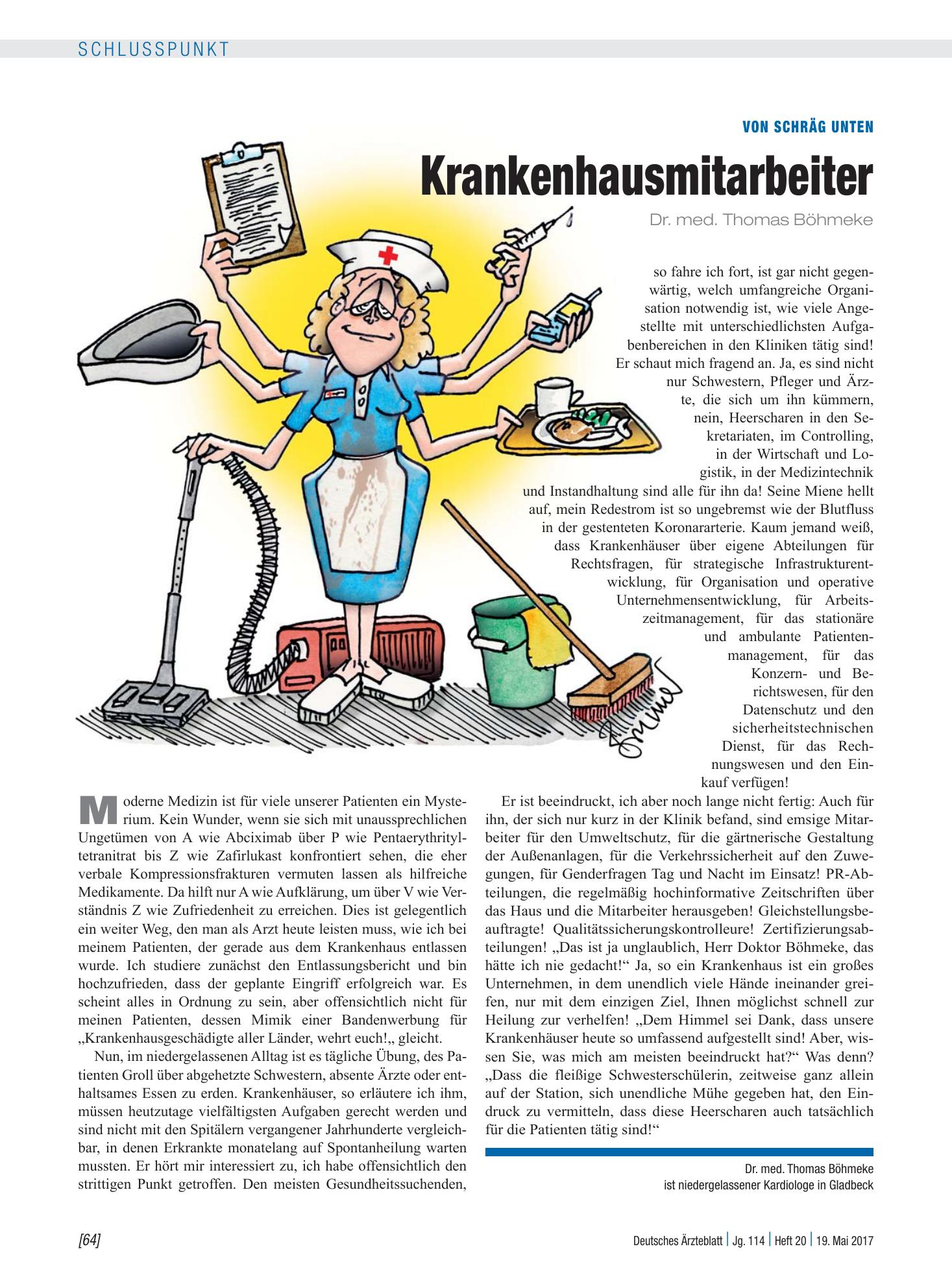 Vorschauseite 1: Von schräg unten: Krankenhausmitarbeiter – Deutsches Ärzteblatt