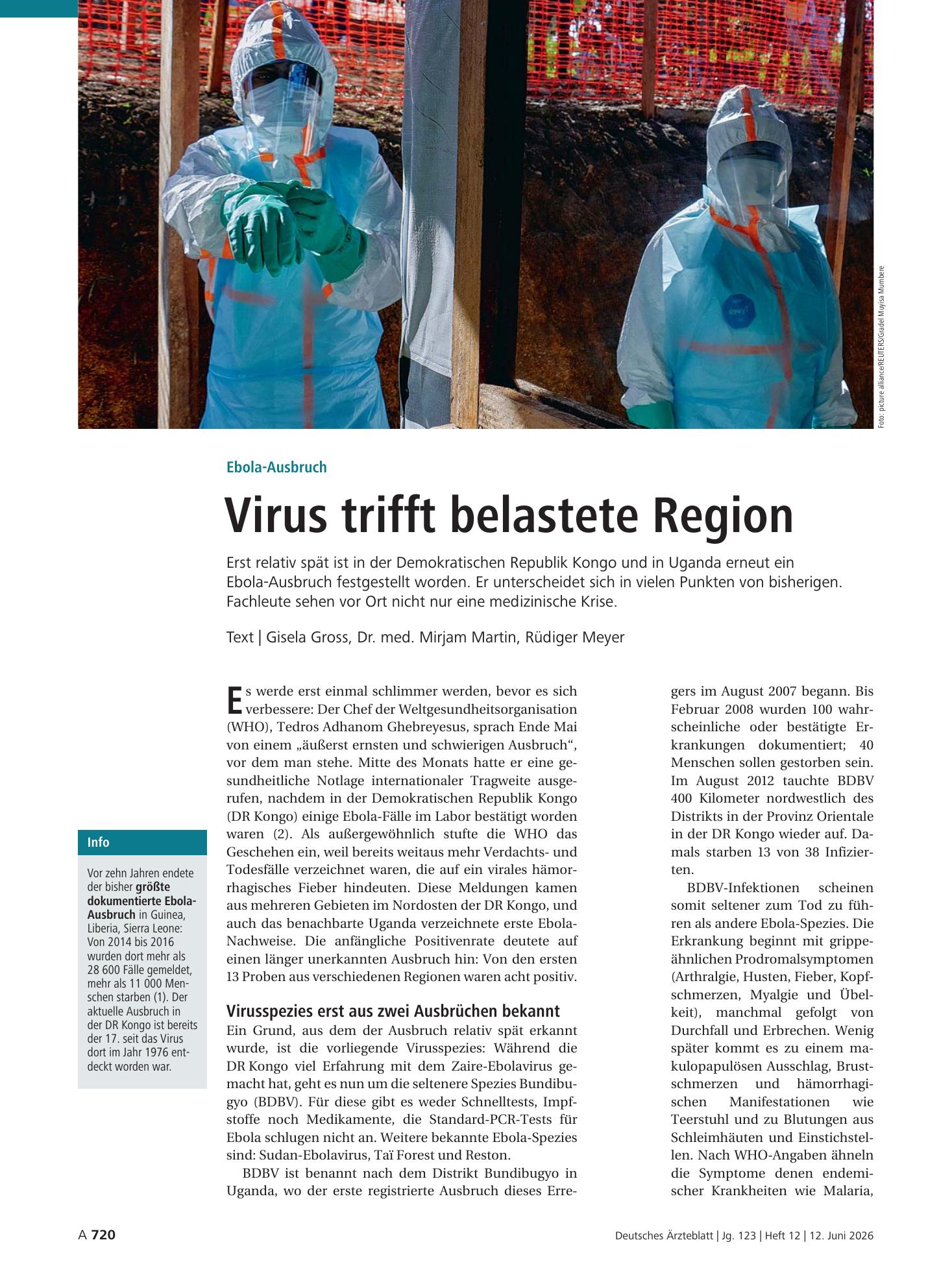 Vorschauseite 1: Ebola-Ausbruch: Virus trifft belastete Region – Deutsches Ärzteblatt
