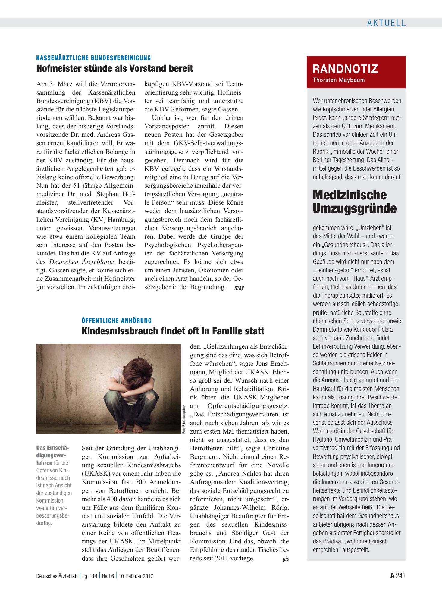 Vorschauseite 1: Randnotiz: Medizinische Umzugsgründe – Deutsches Ärzteblatt