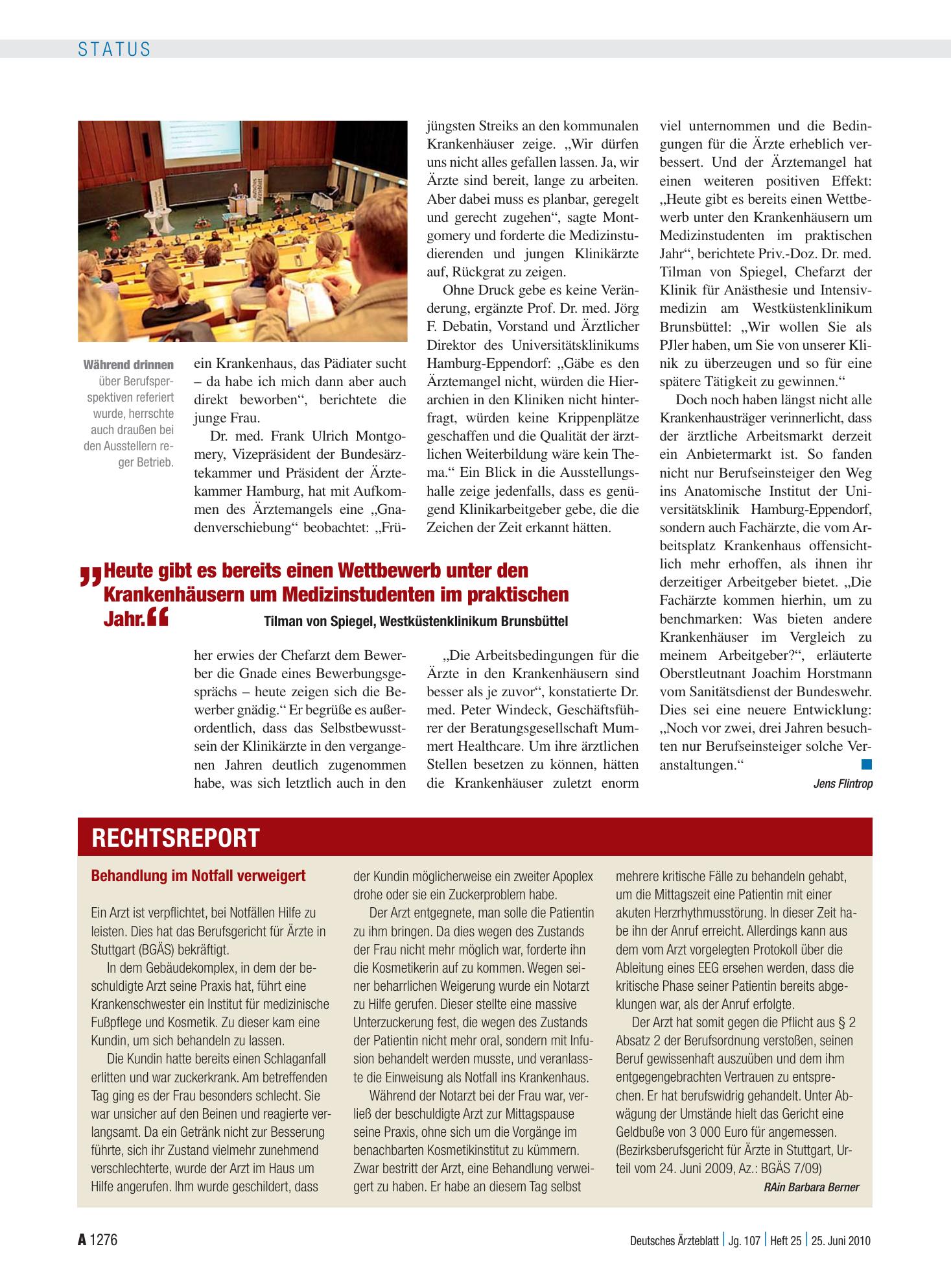 Vorschauseite 1: Behandlung im Notfall verweigert – Deutsches Ärzteblatt