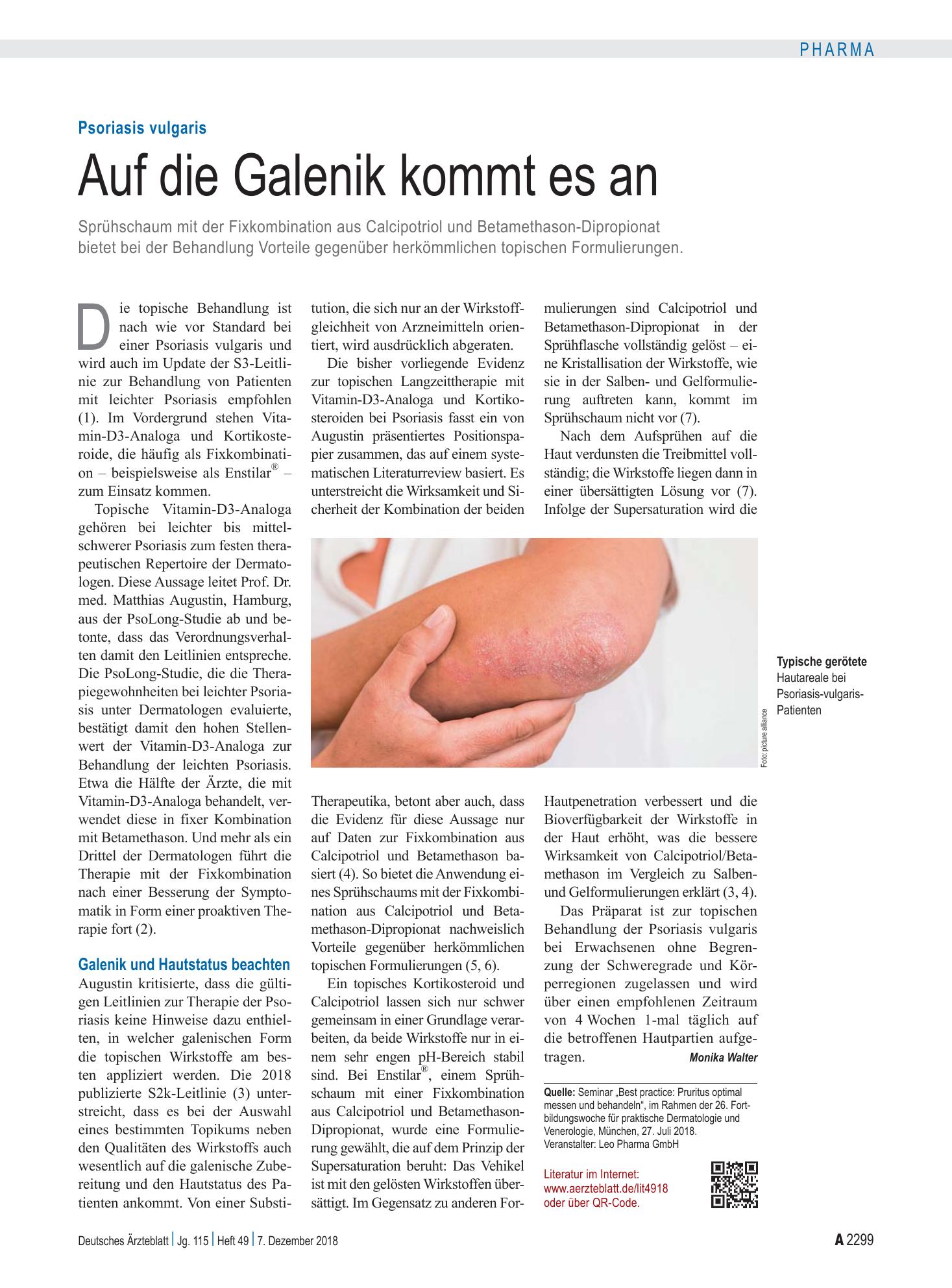 Vorschauseite 1: Psoriasis vulgaris: Auf die Galenik kommt es an – Deutsches Ärzteblatt