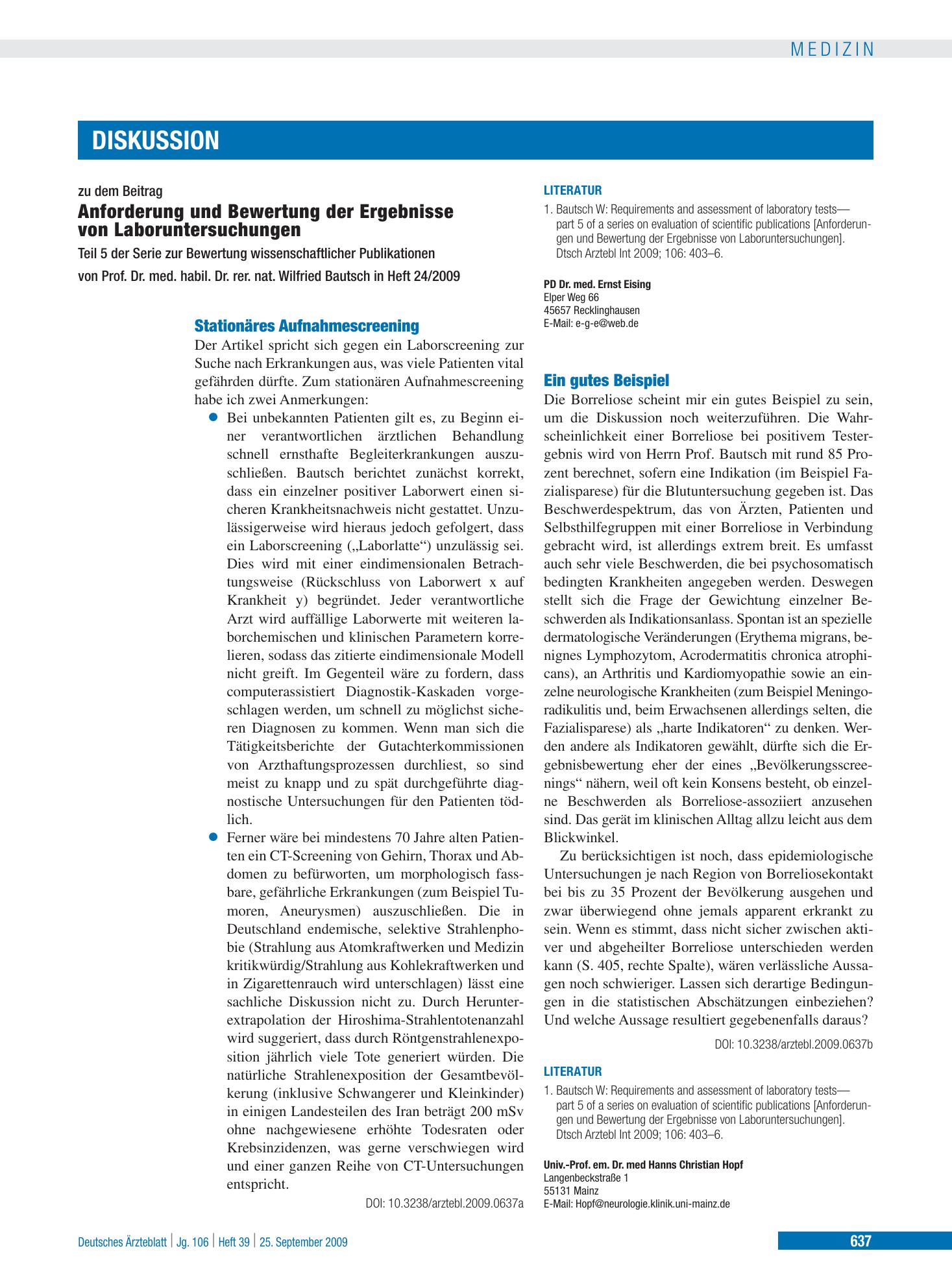 Vorschauseite 1: Anforderung und Bewertung der Ergebnisse von Laboruntersuchungen – Teil 5 der Serie zur Bewertung wissenschaftlicher Publikationen: Stationäres Aufnahmescreening – Deutsches Ärzte…