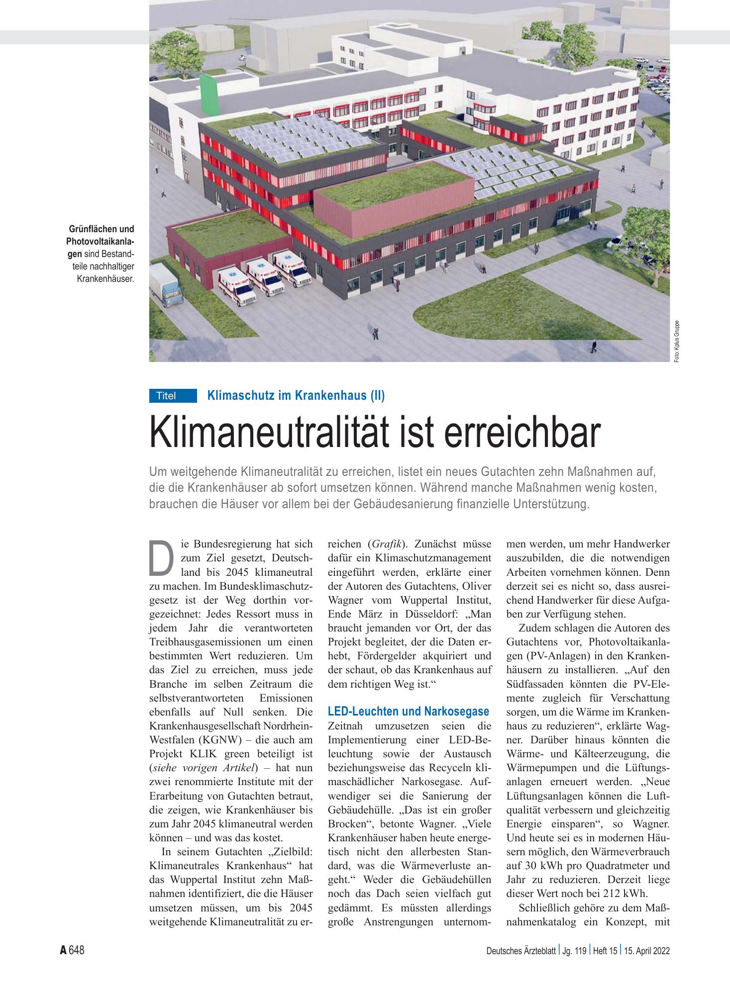 Vorschauseite 1: Klimaschutz im Krankenhaus (II): Klimaneutralität ist erreichbar – Deutsches Ärzteblatt