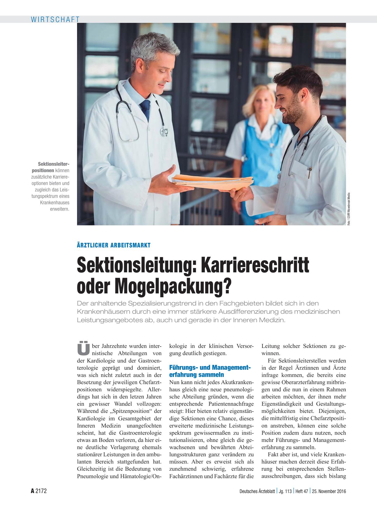 Vorschauseite 1: Ärztlicher Arbeitsmarkt: Sektionsleitung – Karriereschritt oder Mogelpackung? – Deutsches Ärzteblatt
