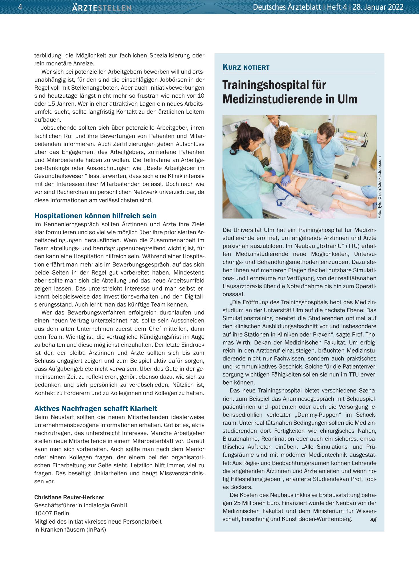 Vorschauseite 1: Trainingshospital für Medizinstudierende in Ulm – Deutsches Ärzteblatt