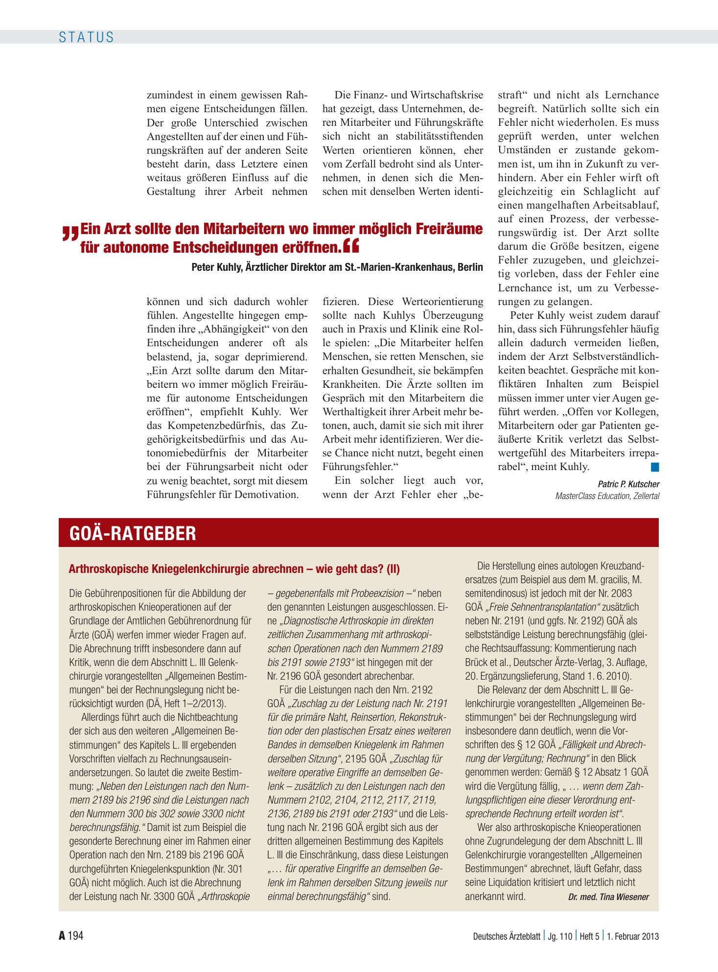 Vorschauseite 1: Arthroskopische Kniegelenkchirurgie abrechnen – wie geht das? (II) – Deutsches Ärzteblatt