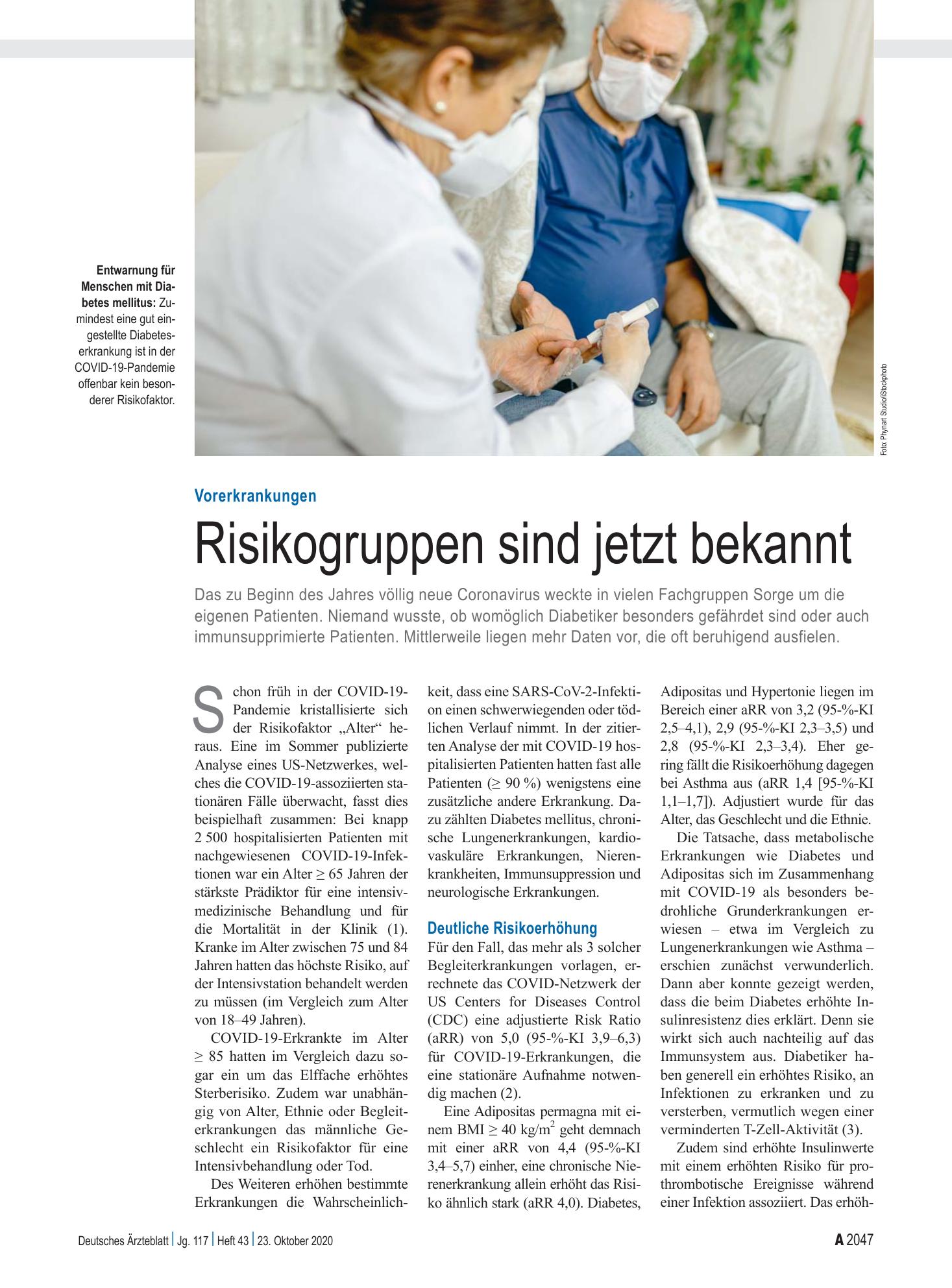 Vorschauseite 1: Vorerkrankungen: Risikogruppen sind jetzt bekannt – Deutsches Ärzteblatt