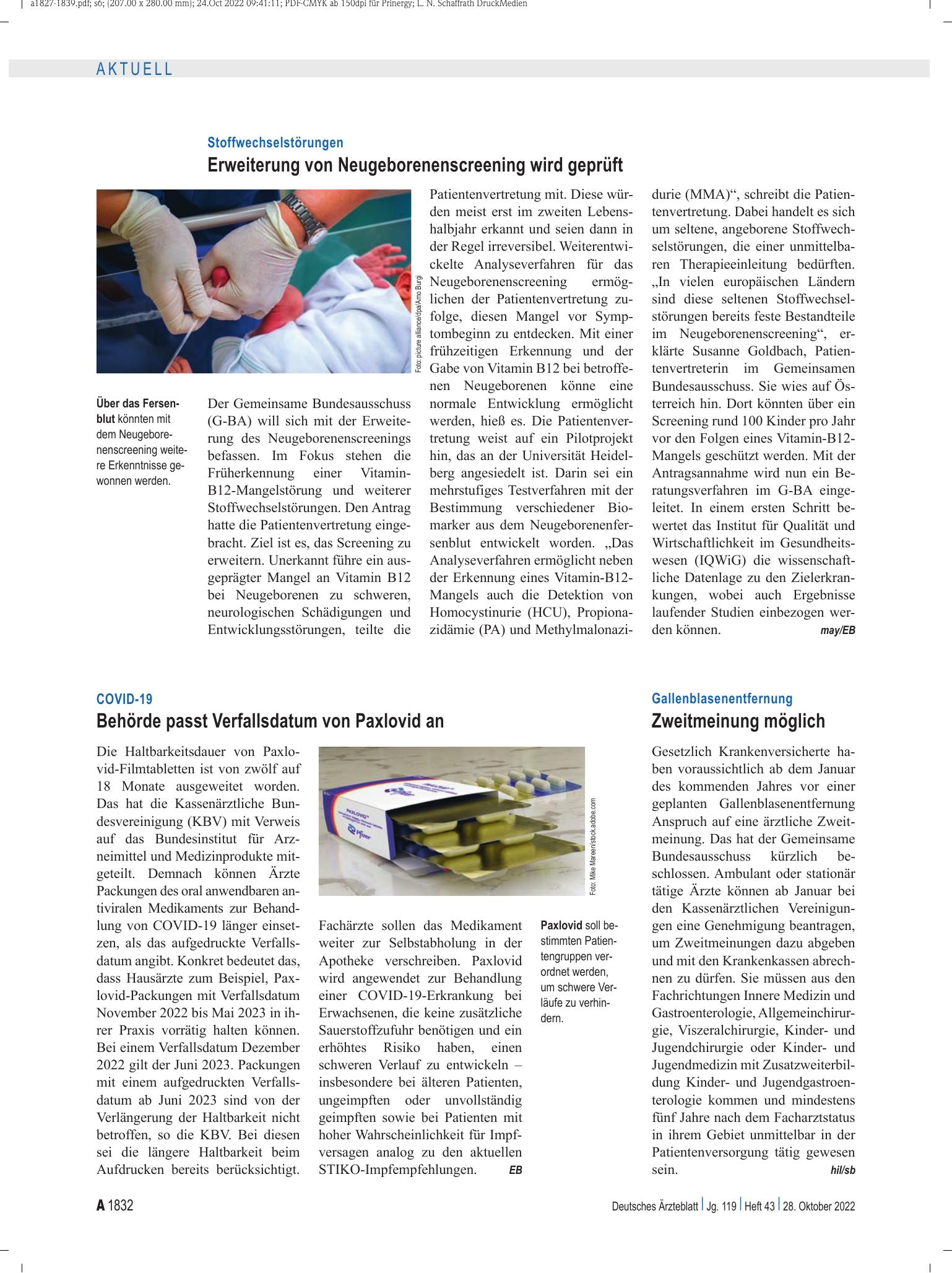Vorschauseite 1: Gallenblasenentfernung: Zweitmeinung möglich – Deutsches Ärzteblatt