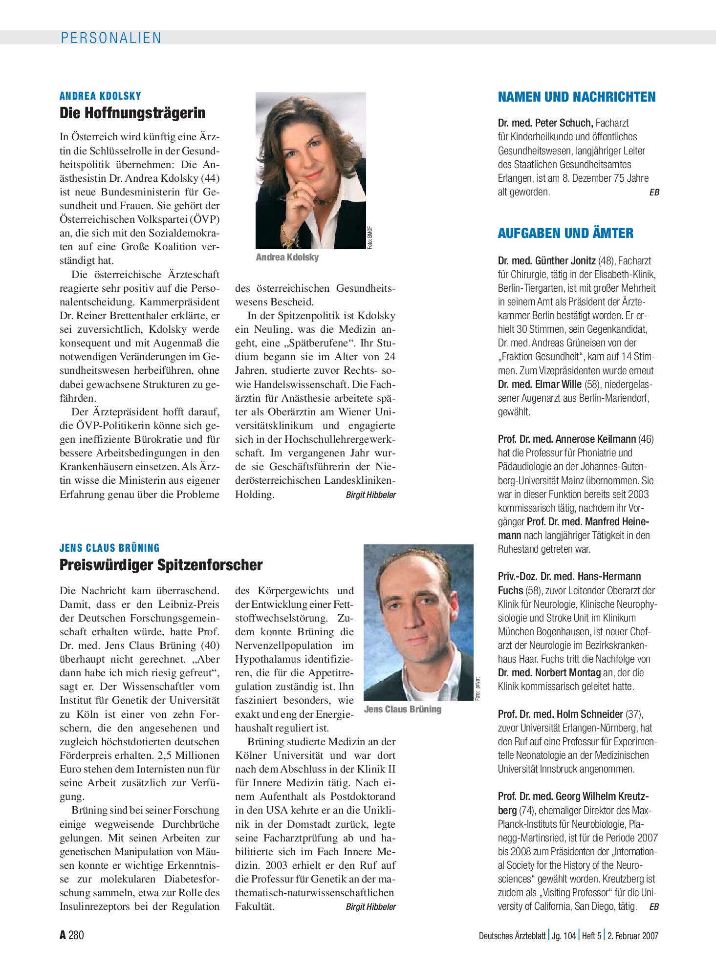 Vorschauseite 1: Jens Claus Brüning: Preiswürdiger Spitzenforscher – Deutsches Ärzteblatt