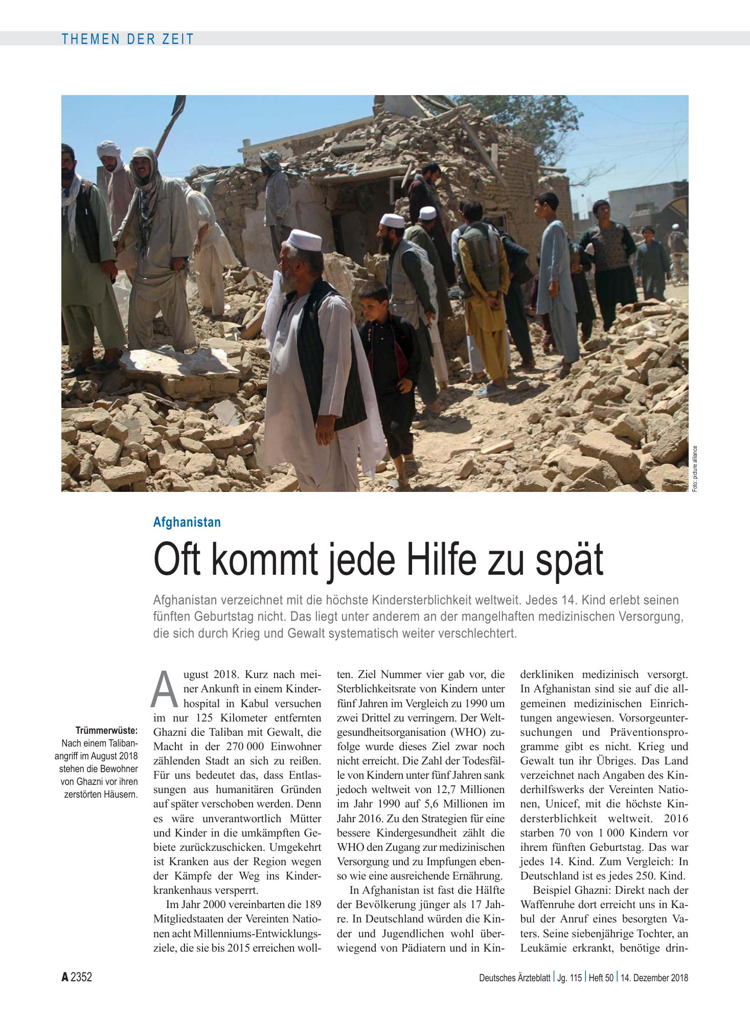 Vorschauseite 1: Afghanistan: Oft kommt jede Hilfe zu spät – Deutsches Ärzteblatt