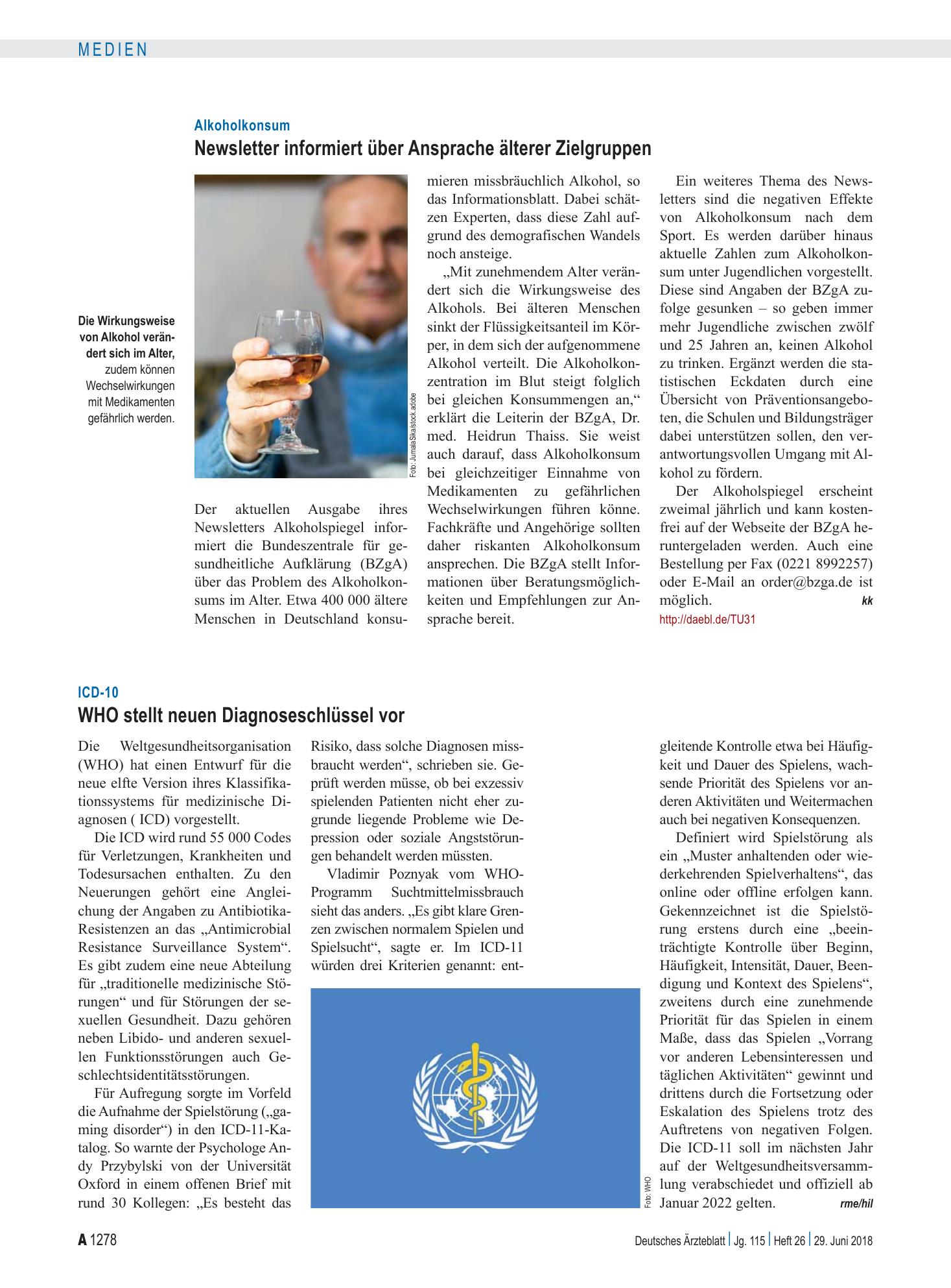 Vorschauseite 1: ICD-10: WHO stellt neuen Diagnoseschlüssel vor – Deutsches Ärzteblatt