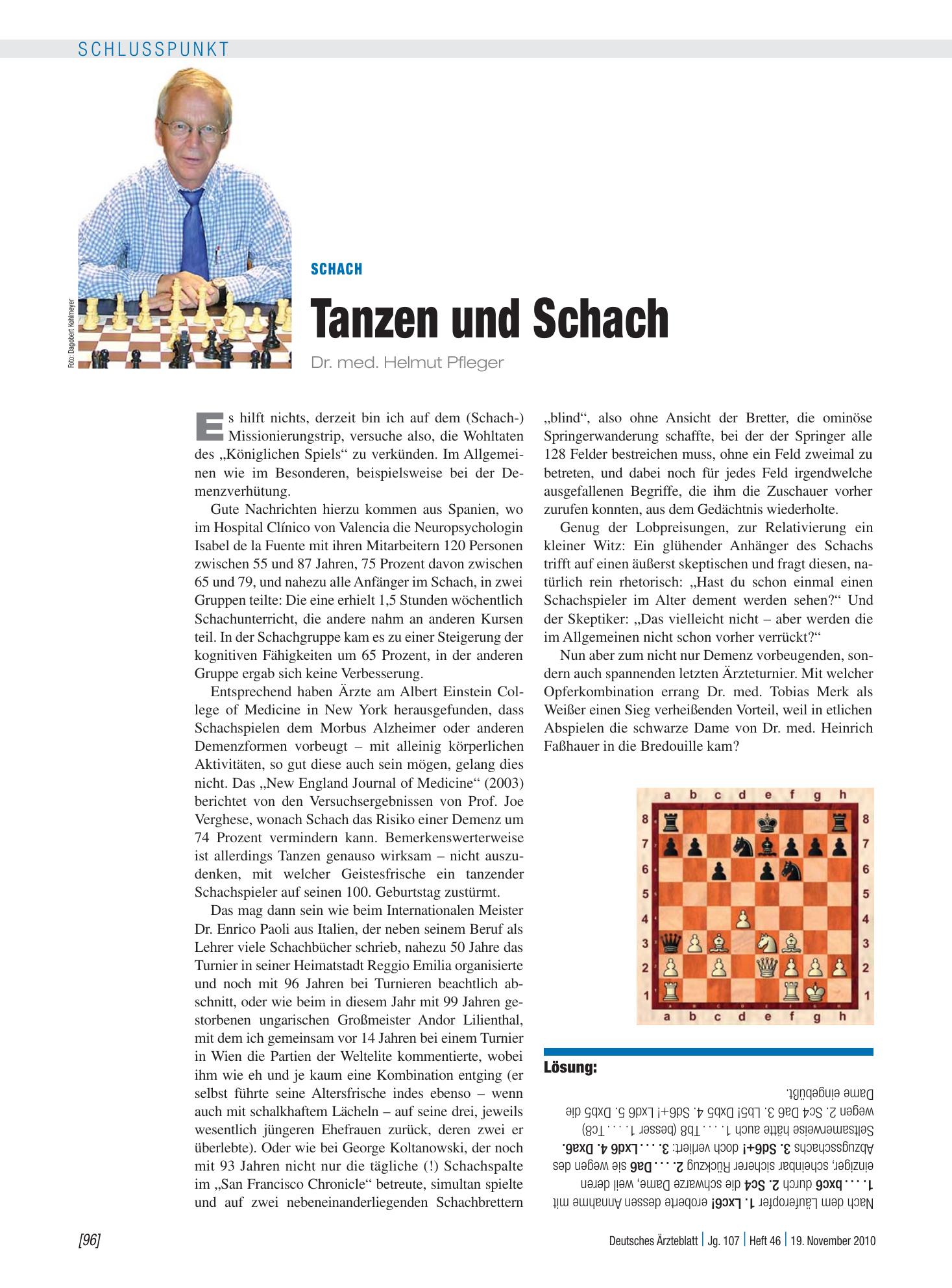 Vorschauseite 1: Schach: Tanzen und Schach – Deutsches Ärzteblatt