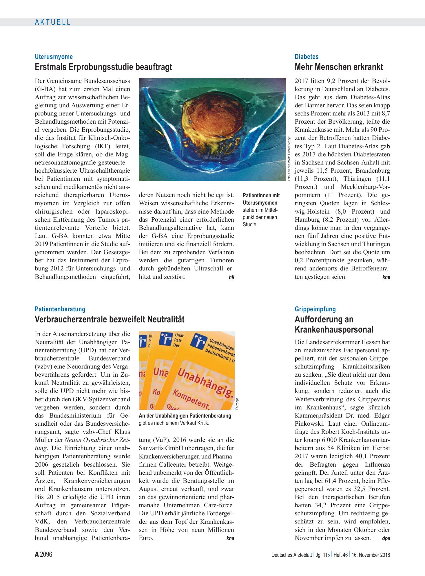 Vorschauseite 1: Grippeimpfung: Aufforderung an Krankenhauspersonal – Deutsches Ärzteblatt