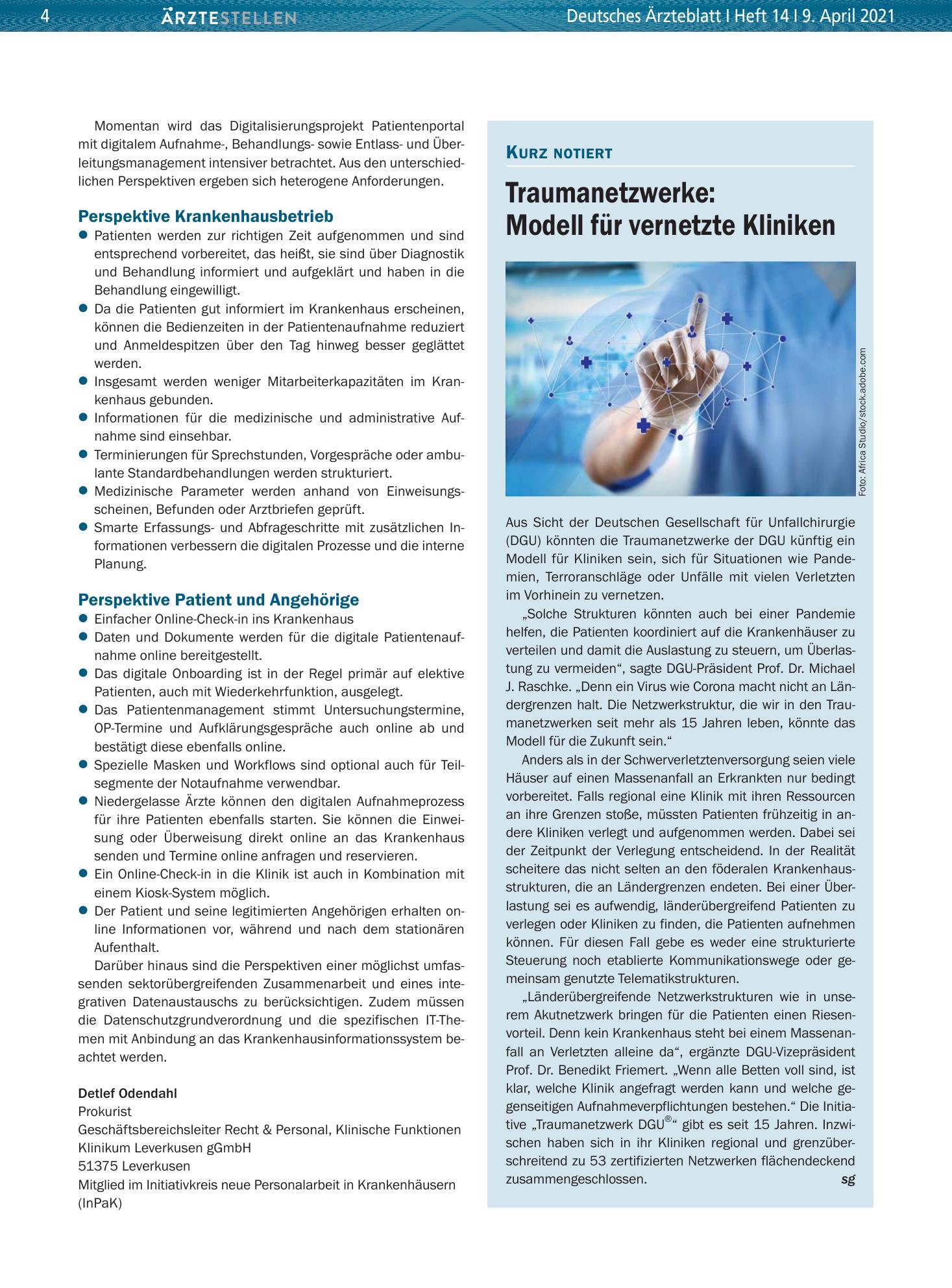 Vorschauseite 1: Traumanetzwerke: Modell für vernetzte Kliniken – Deutsches Ärzteblatt