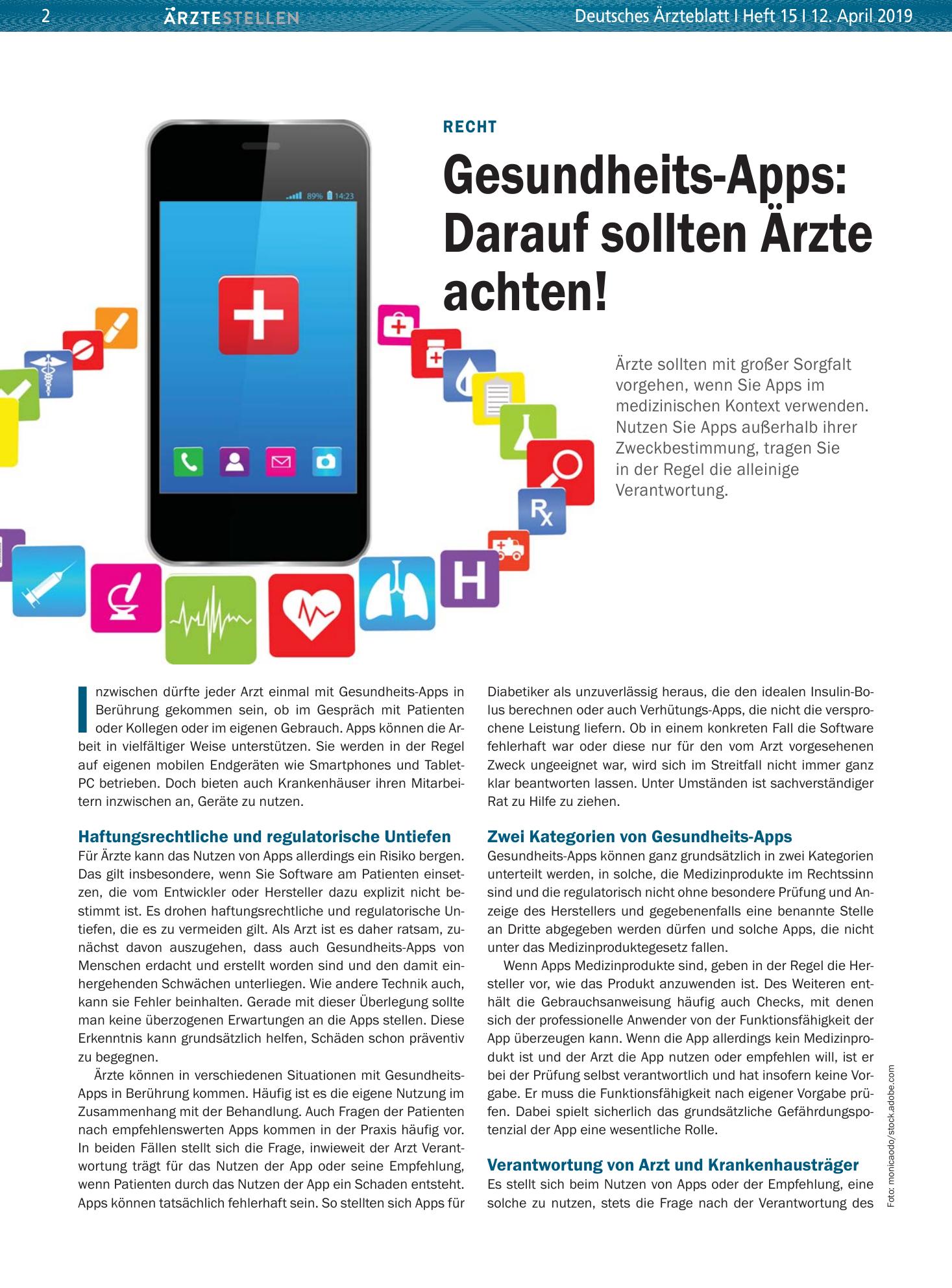 Vorschauseite 1: Recht: Gesundheits-Apps – Darauf sollten Ärzte achten! – Deutsches Ärzteblatt