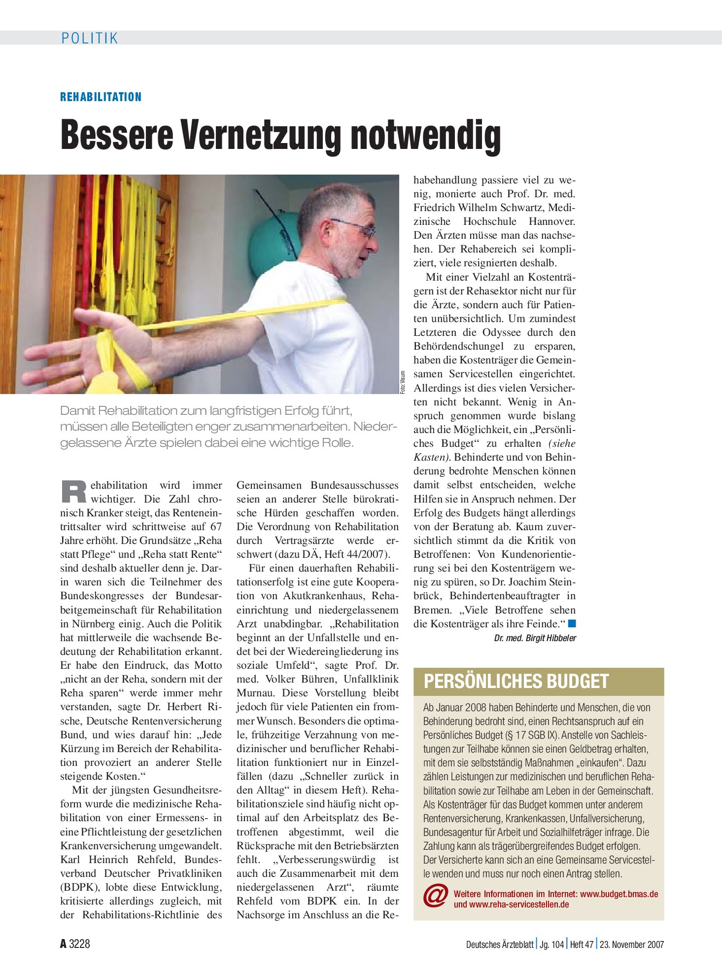 Vorschauseite 1: Rehabilitation: Bessere Vernetzung notwendig – Deutsches Ärzteblatt
