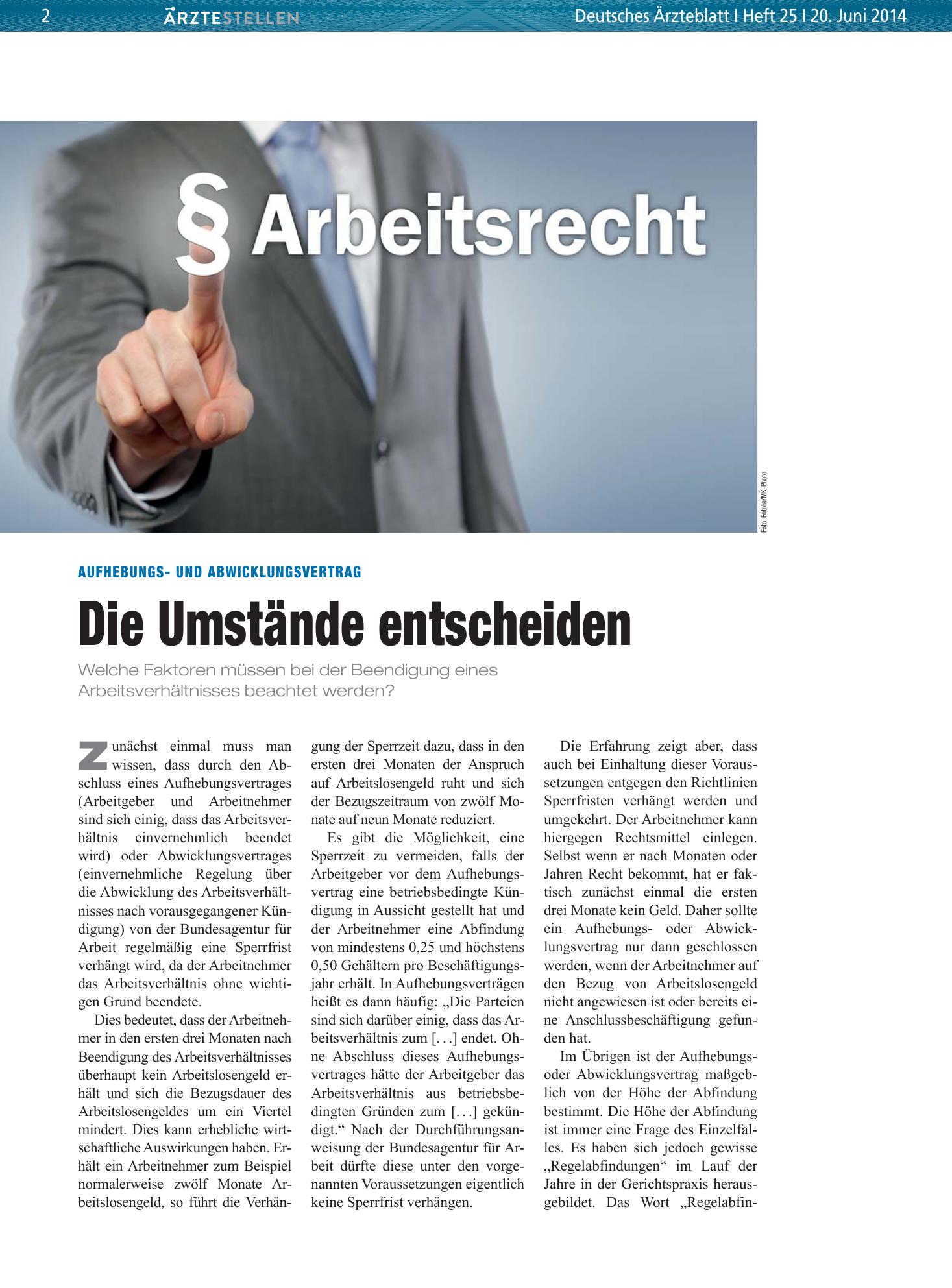 Vorschauseite 1: Aufhebungs- und Abwicklungsvertrag: Die Umstände entscheiden – Deutsches Ärzteblatt