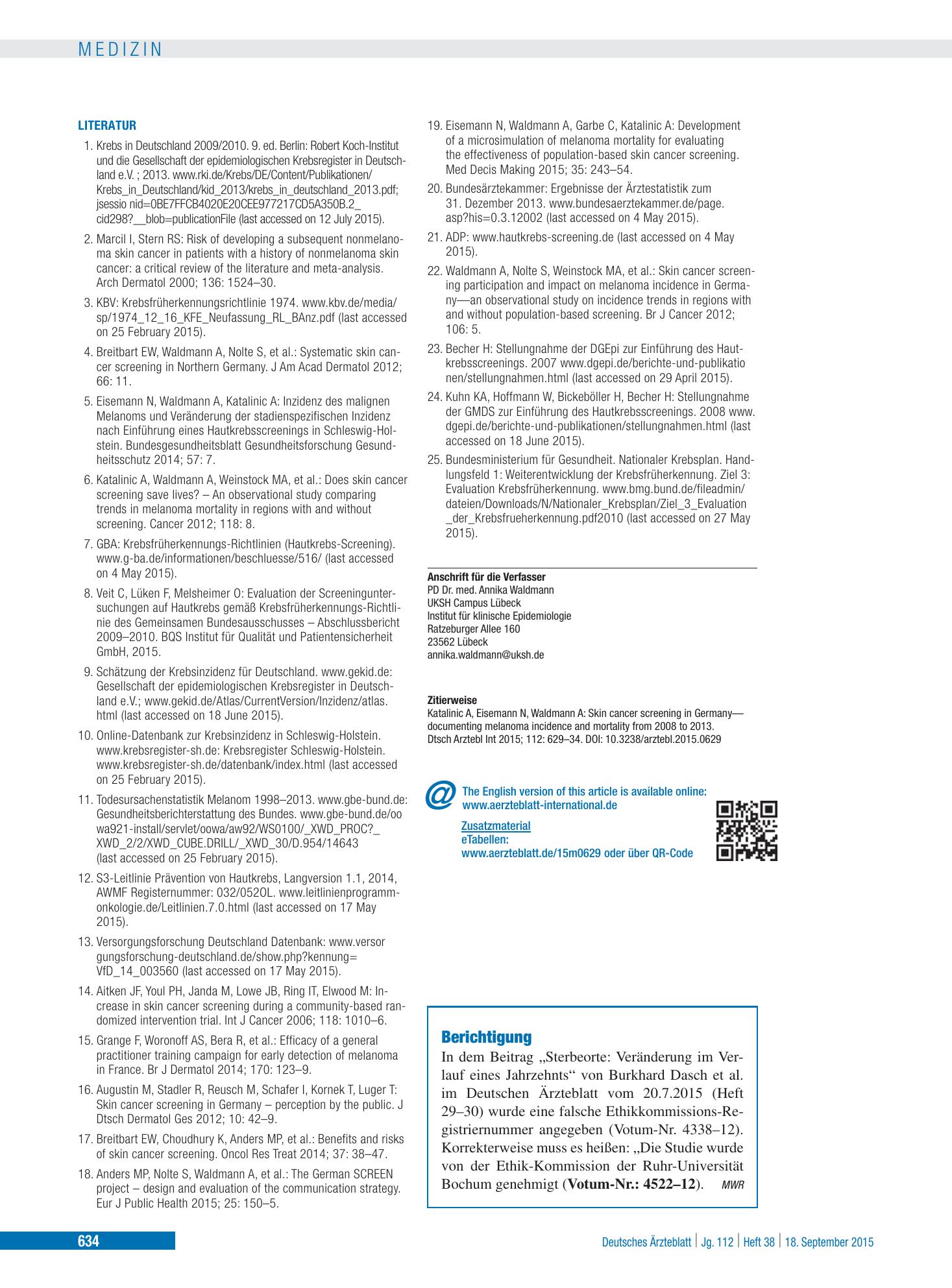 Vorschauseite 1: Berichtigung – Deutsches Ärzteblatt