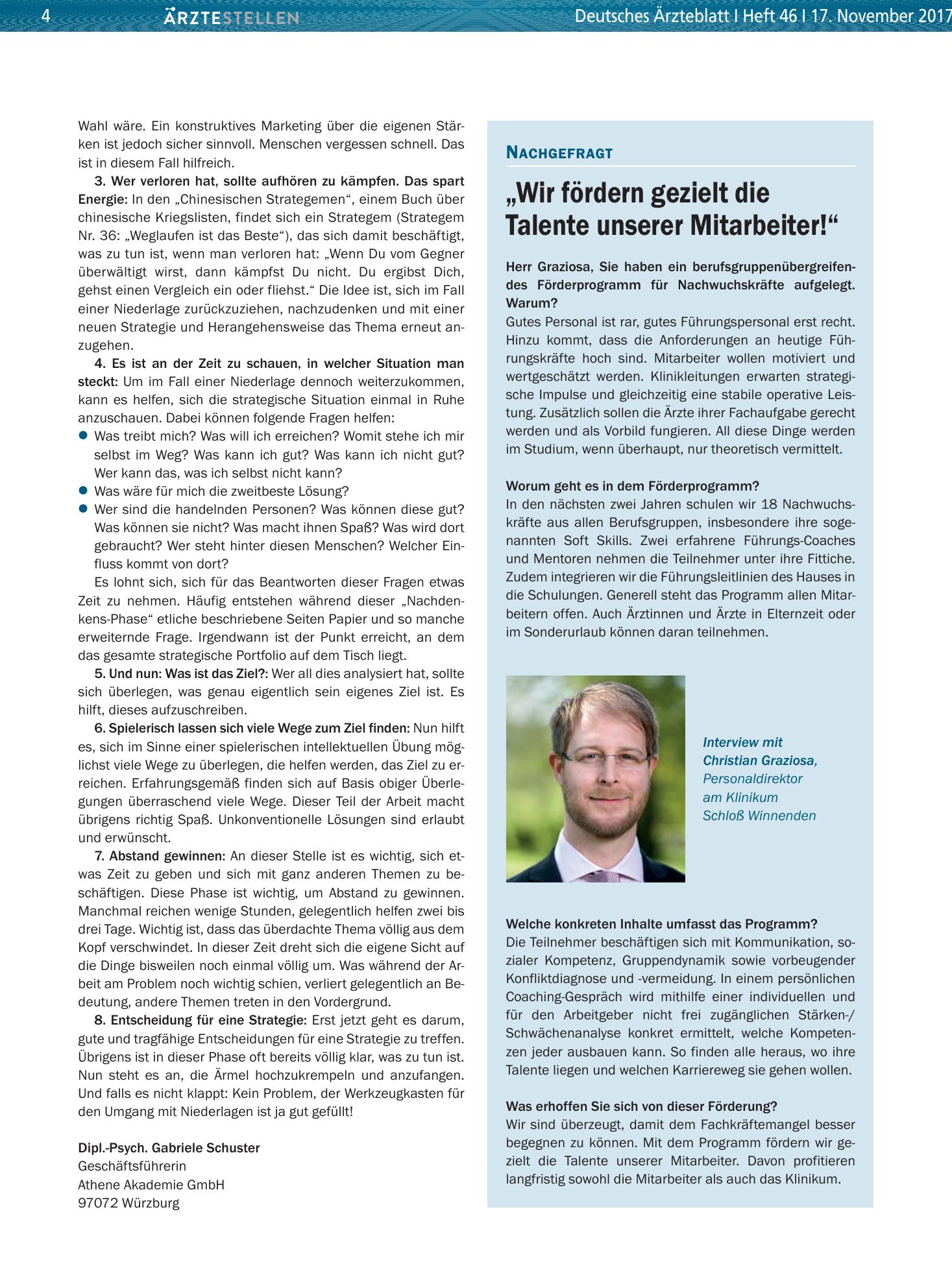 Vorschauseite 1: „Wir fördern gezielt die Talente unserer Mitarbeiter!“ – Deutsches Ärzteblatt