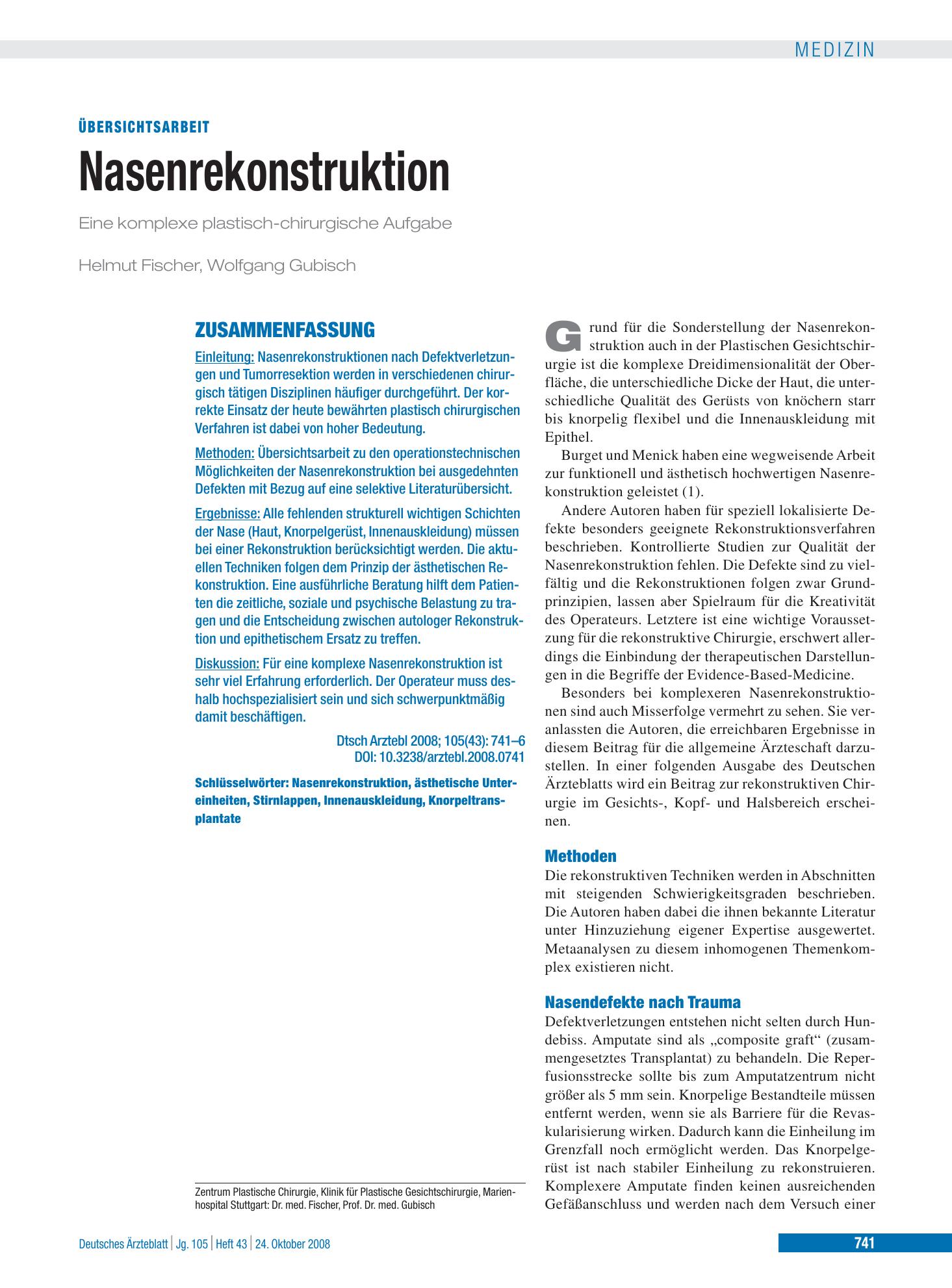 Vorschauseite 1: Nasenrekonstruktion – Deutsches Ärzteblatt