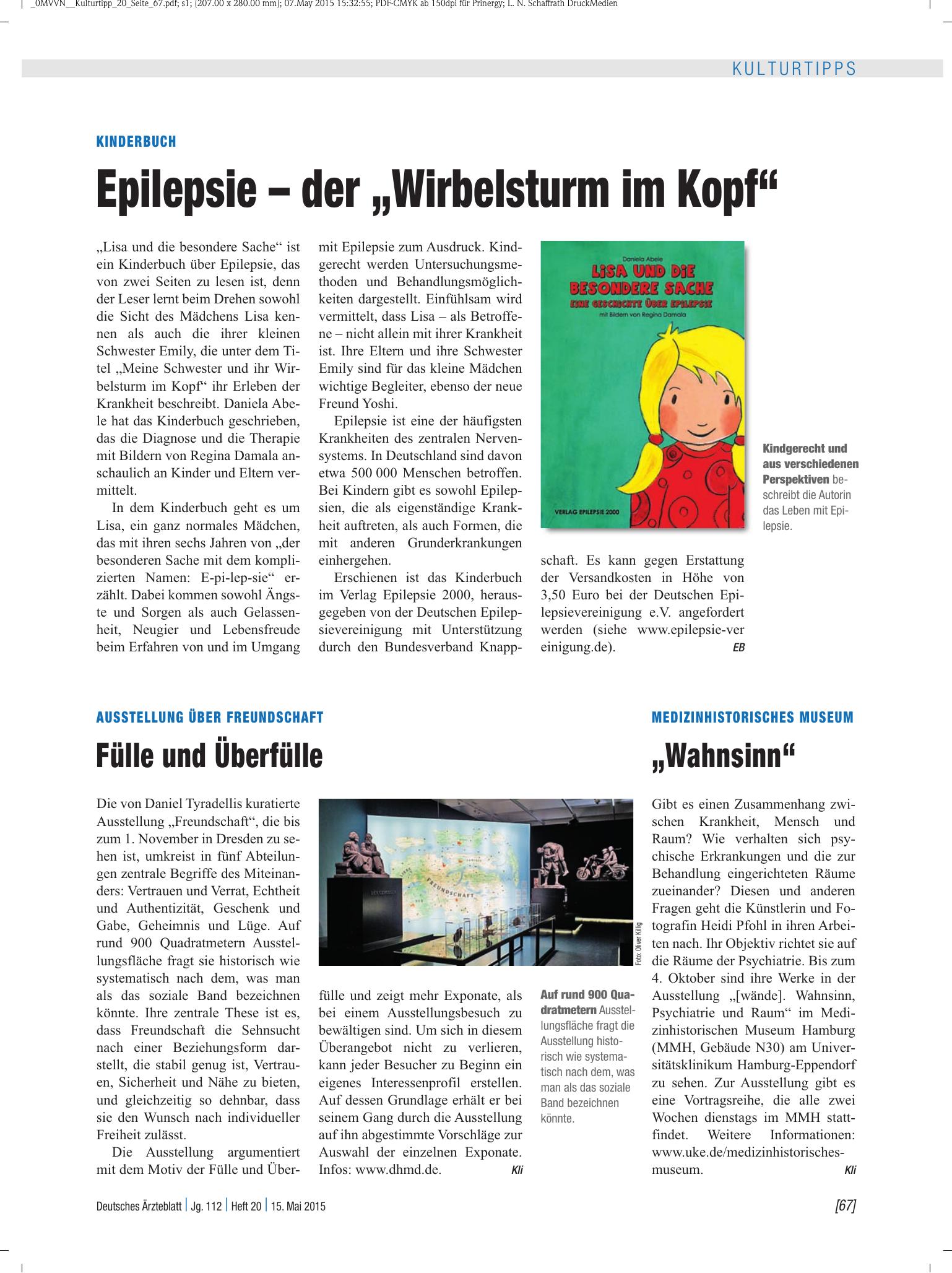 Vorschauseite 1: Ausstellung über Freundschaft: Fülle und Überfülle – Deutsches Ärzteblatt