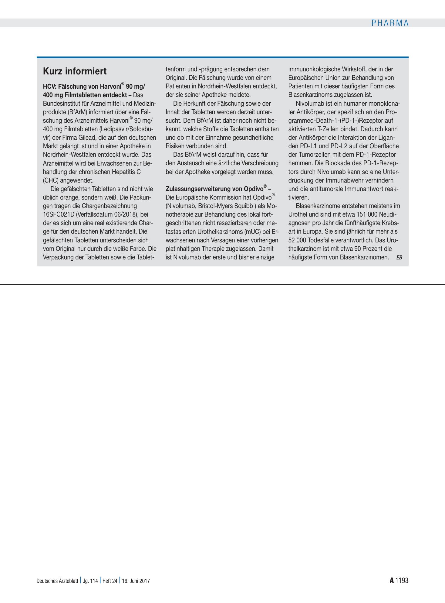 Vorschauseite 1: Kurz informiert – Deutsches Ärzteblatt